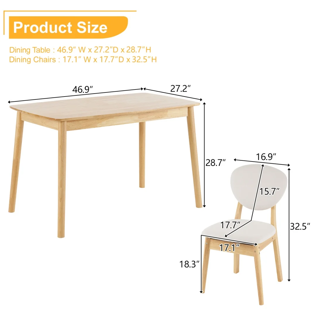 5-Piece Dining Set, Compact Mid-Century Modern Table & Chair Set for Home, Apartment w/ 4 Chairs, Padded Seats & Backrests, Wooden Frame, Beige