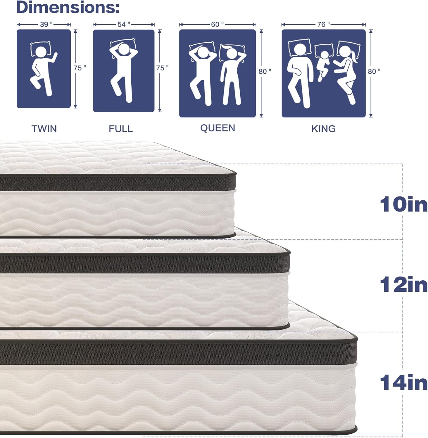 King Size Mattress, Medium Firm Memory Foam & Pocket Spring Hybrid Mattress,12 Inch King Size Mattress in a Box,CertiPUR-US Certified Safe Materials,Ideal for All Sleep Positions,76x80 Inches