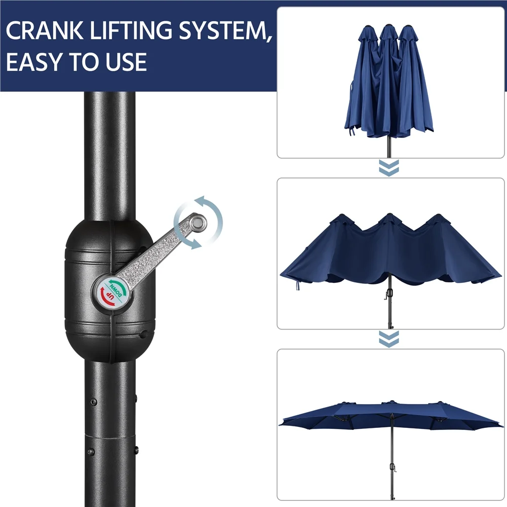 Topeakmart 13ft Patio Parasol Canopy with Crank, Tan - Image 32