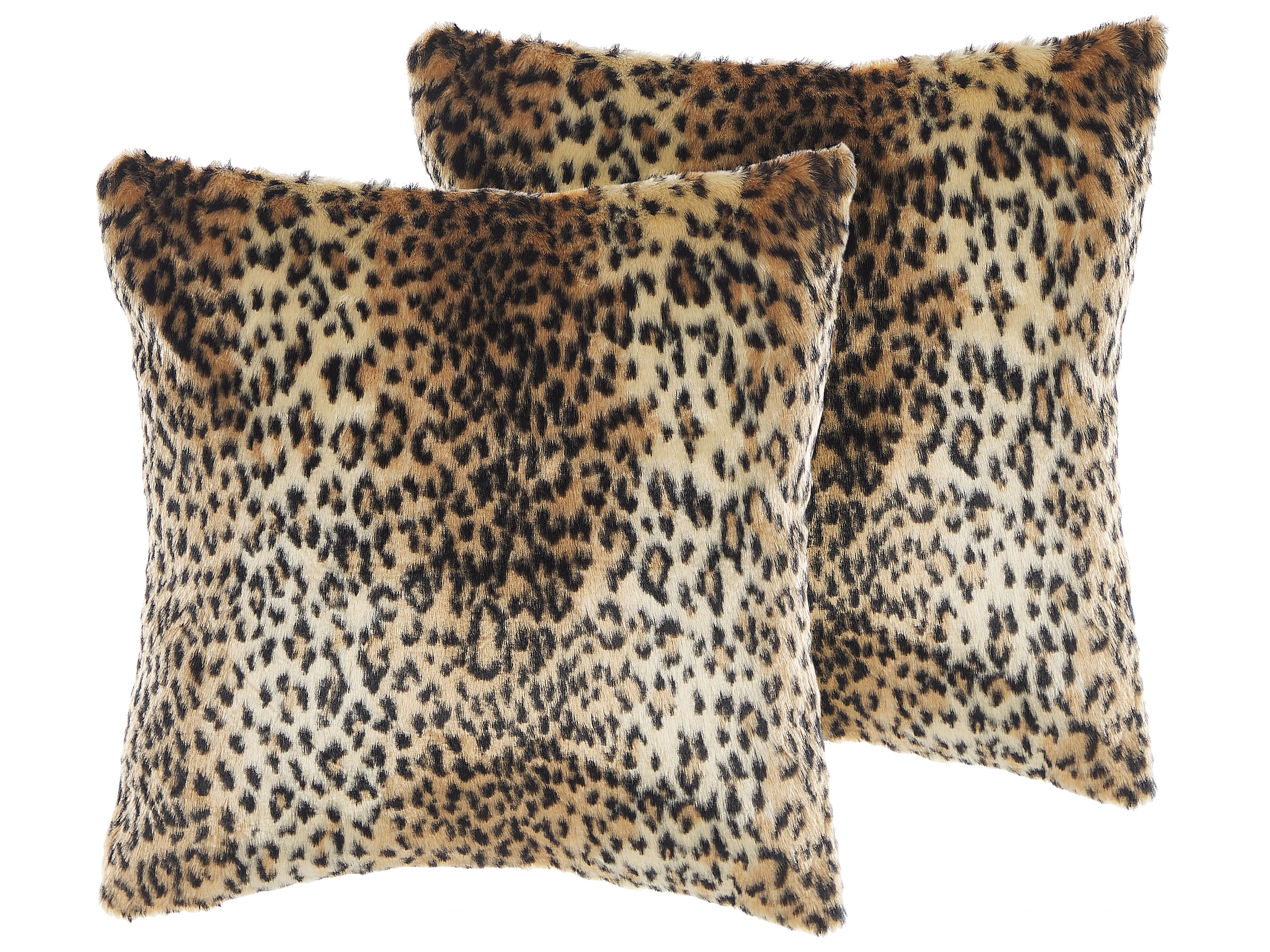 Set of 2 Decorative Cushions FOXTAIL Faux Fur 45 x 45 cm Brown Animal Pattern