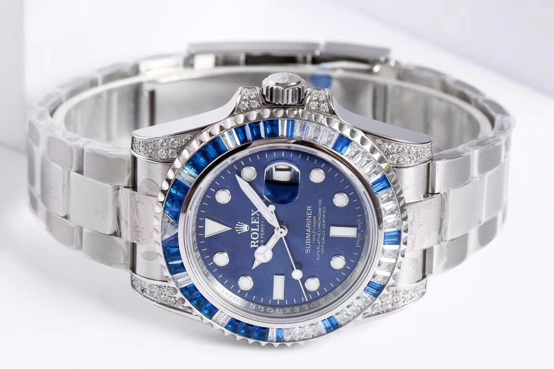 Rolex Submariner Customized with Diamonds-Blue Diamonds-40MM(1:1 replica) - Top club