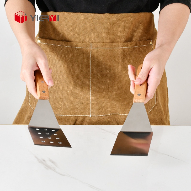 Kitchen Spatula for Smash Burger and Egg Stainless Steel Solid Turner With Wooden Handle BBQ Flat Top Grill Scraper