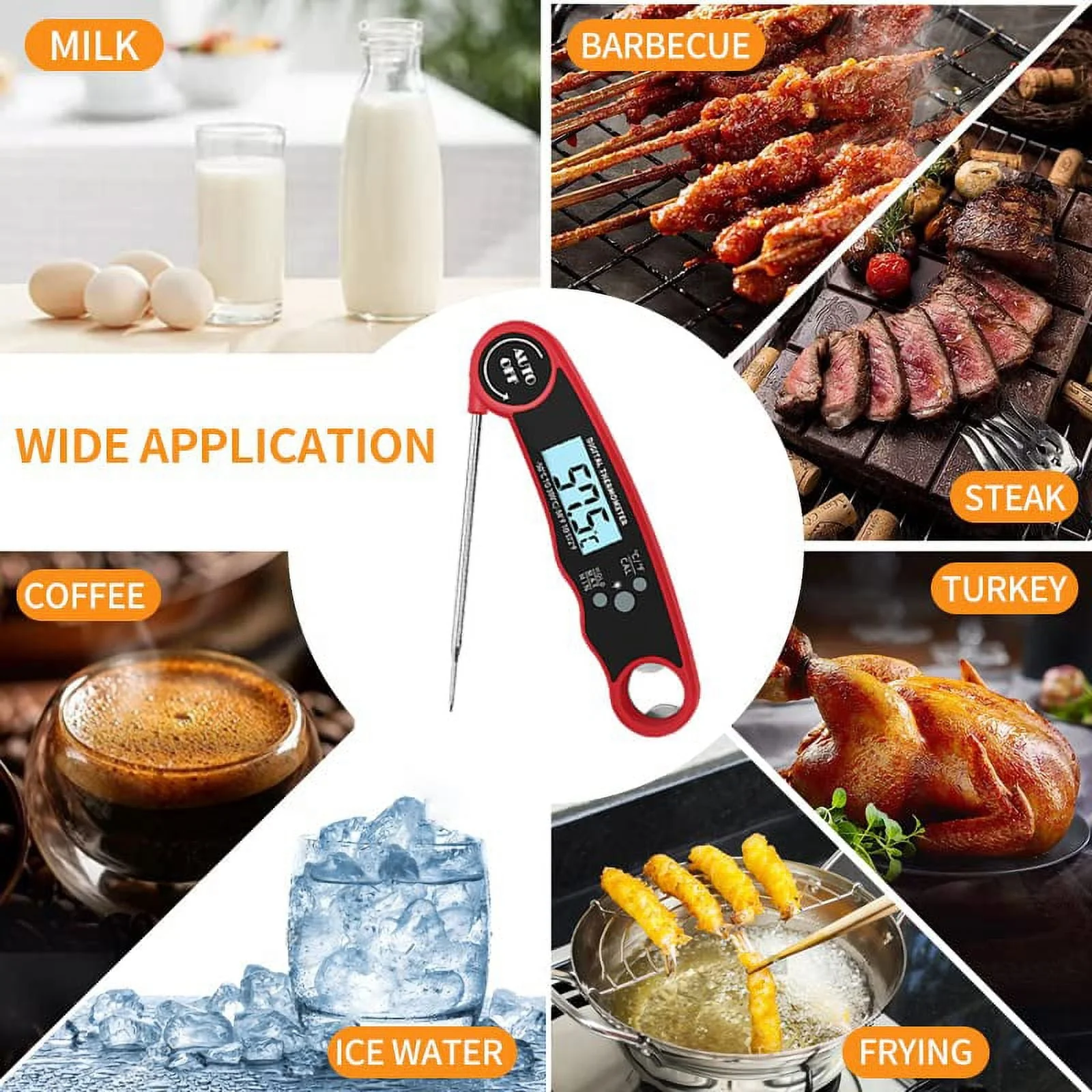 delpattern Digital Meat Thermometer with Probe, Instant Read Food Thermometer for Baking, Liquids, Candy，Grill Accessories - Grill Thermometer