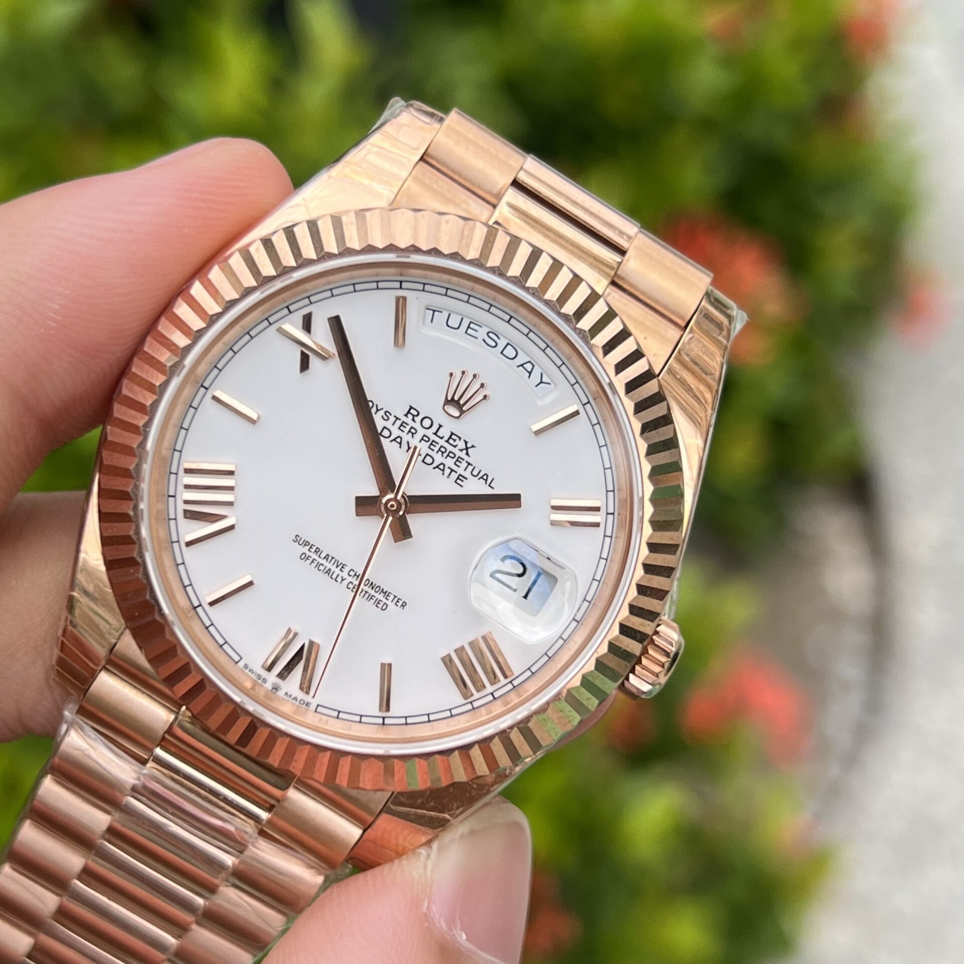 Rolex Day-Date Rose Gold Best Replica Watch White Dial 40mm - Top club