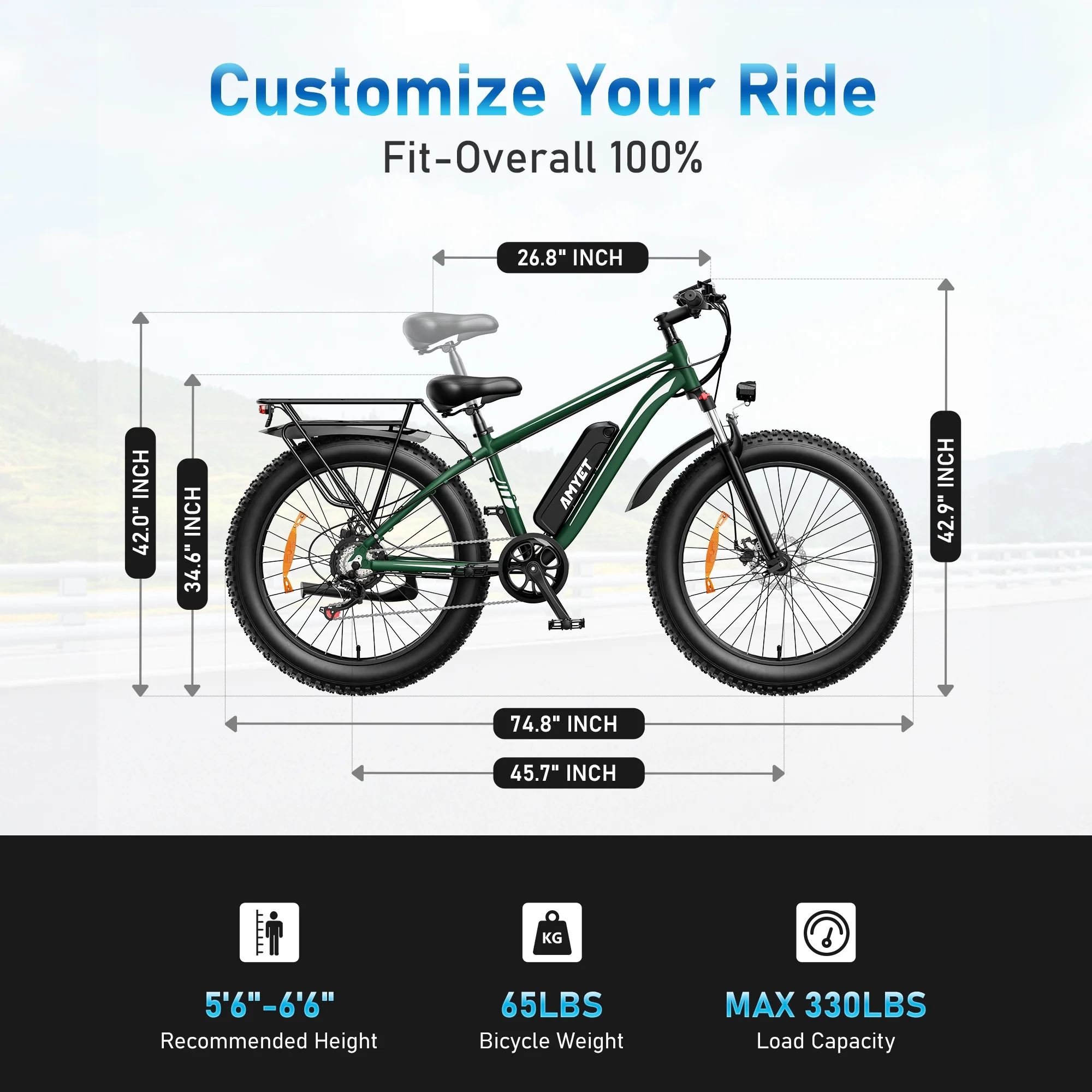 AMYET EB26 Electric Bike for Adults, 26*4.0 Fat Tire E-Mountain Bicycle,Peak 1500W Motor 48V 15Ah 7-Speed Ebike UL2849 - Image 48