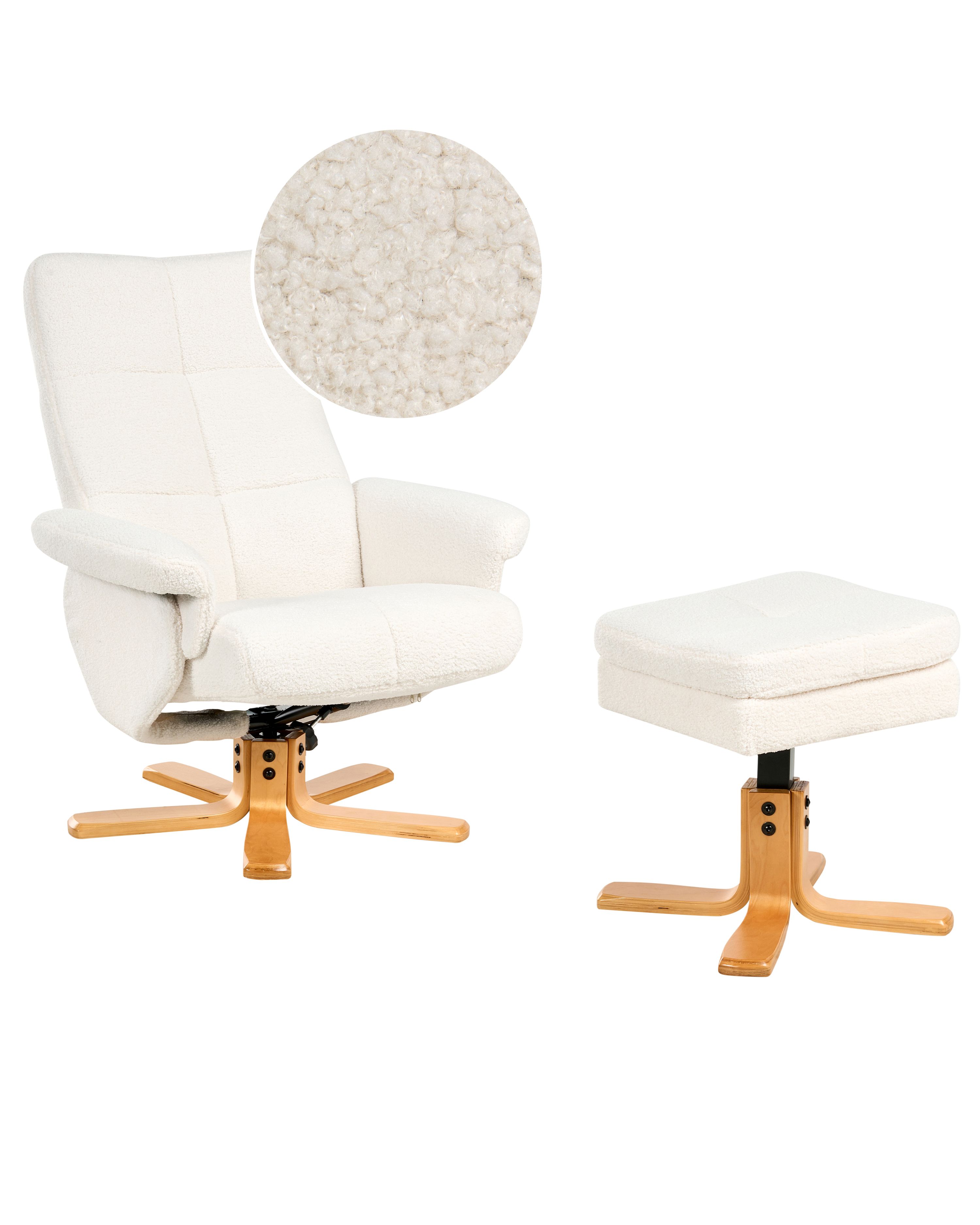 Recliner Chair EPSE with Footstool Boucle Off-White