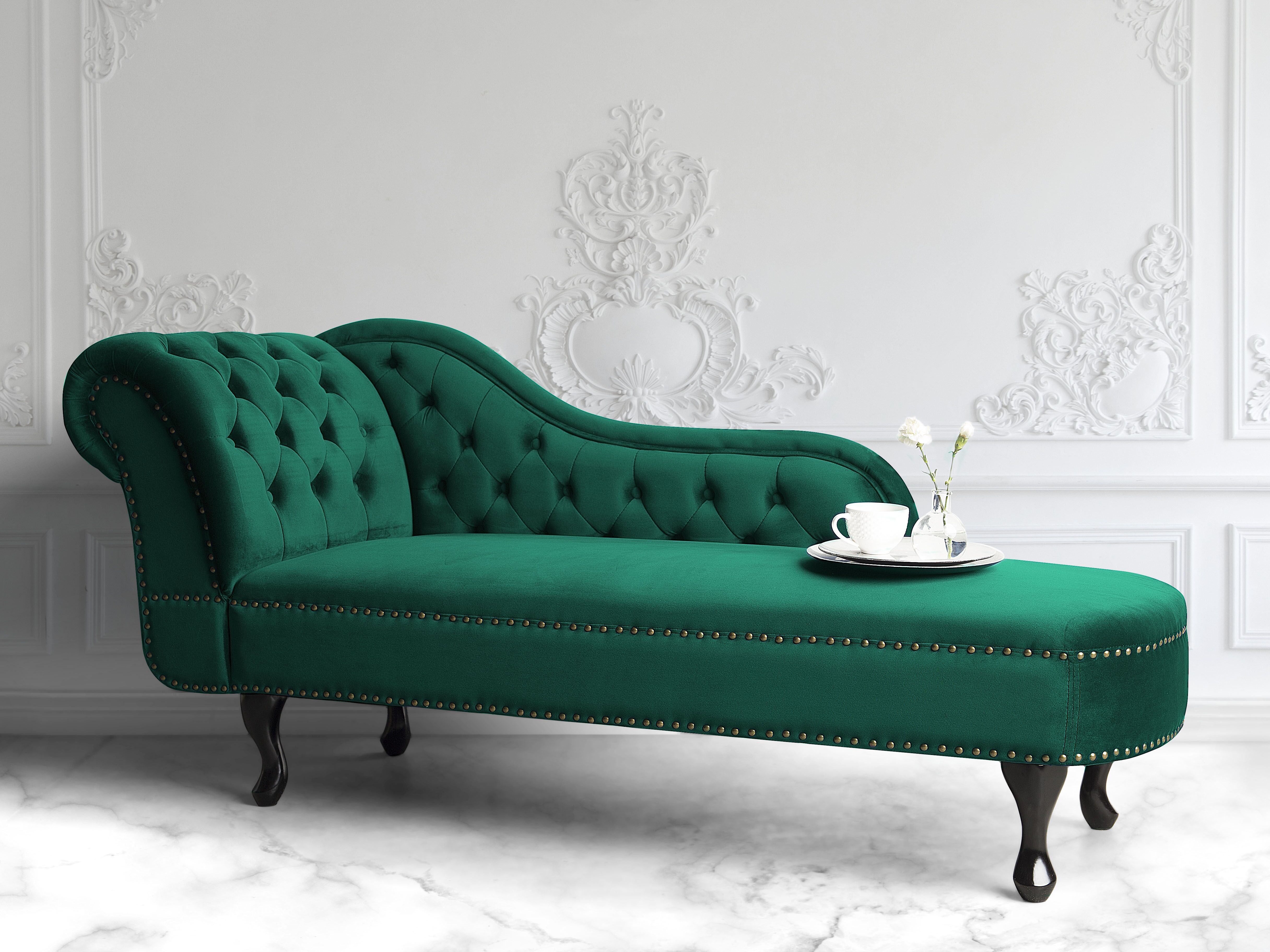 Left-Hand Chaise Lounge NIMES Velvet Dark Green