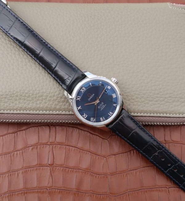 Replica Omega V6 De Ville 41mm SS Blue Dial Black Leather Strap A8500 - Top club