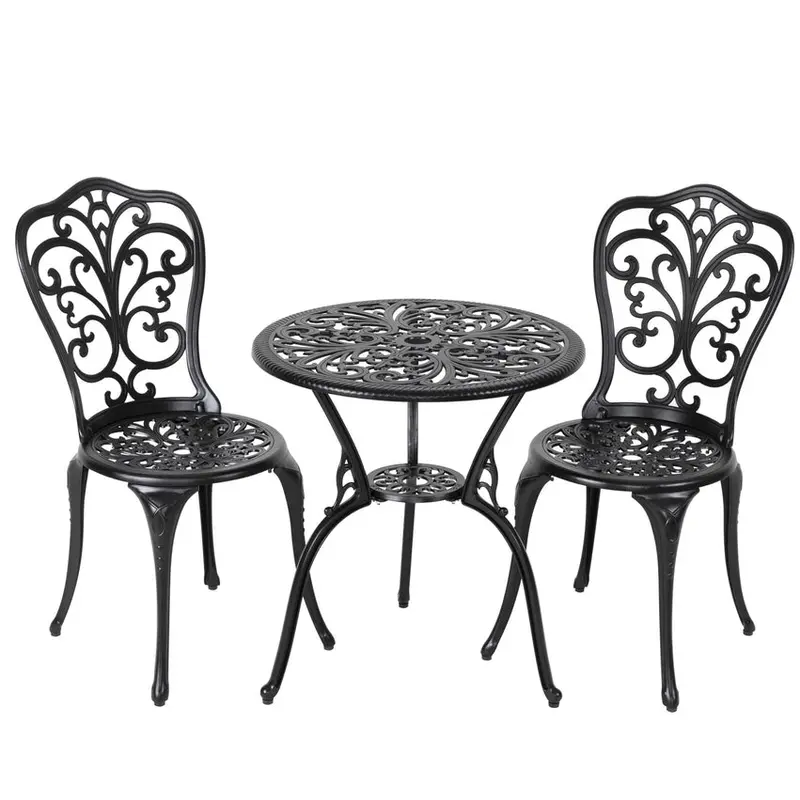 Nuu Garden 3-Piece Black Cast Aluminum Bistro Patio Set - 24 Inch Round Table