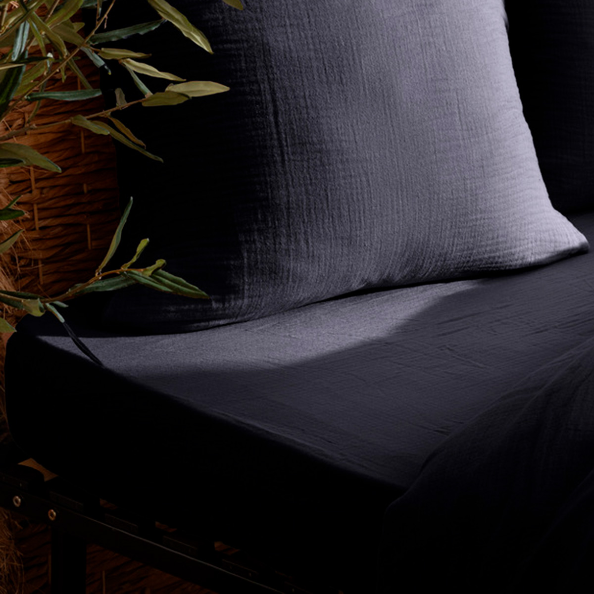 Fitted sheet "Flora" Cotton gauze, Blue, 140x190 cm