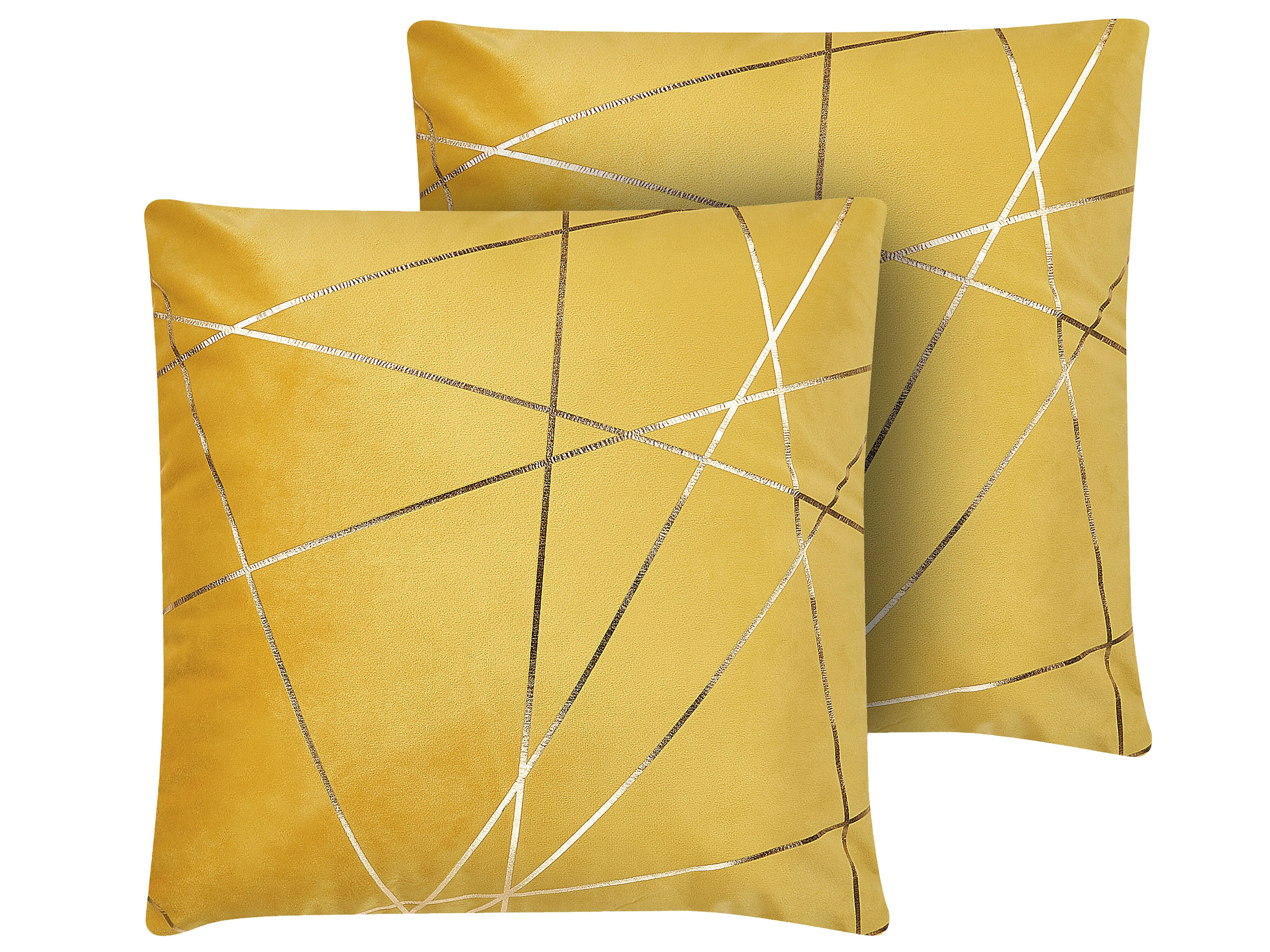 Set of 2 Decorative Cushions PINUS Velvet 45 x 45 cm Yellow Geometric Pattern