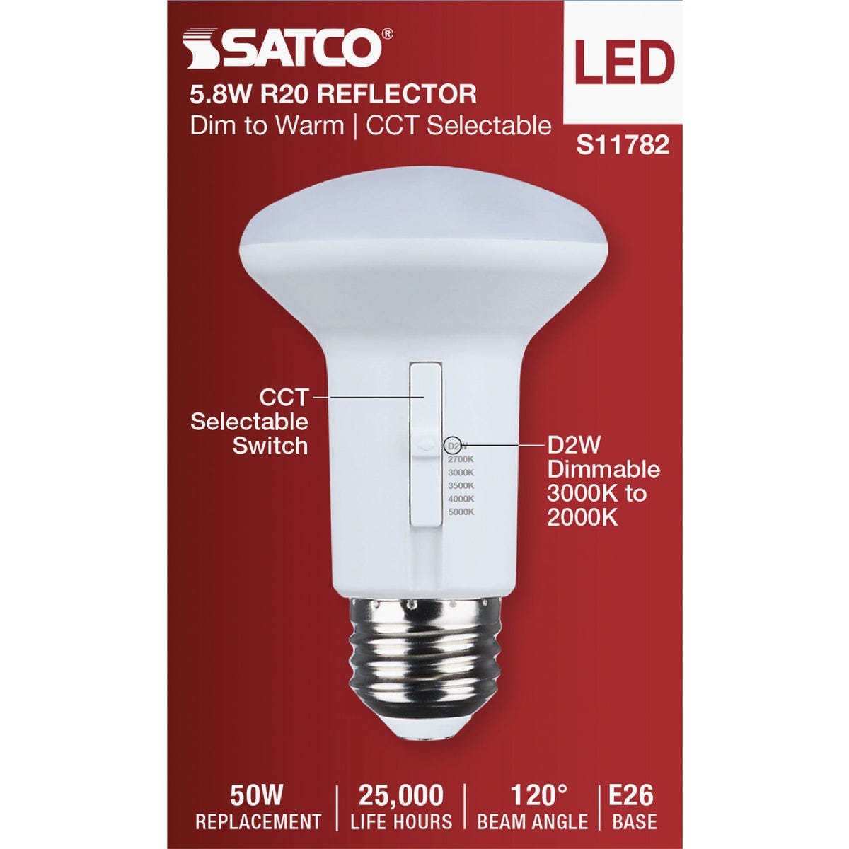Satco 50W Equivalent R20 CCT Selectable Dim to Warm LED Light Bulb