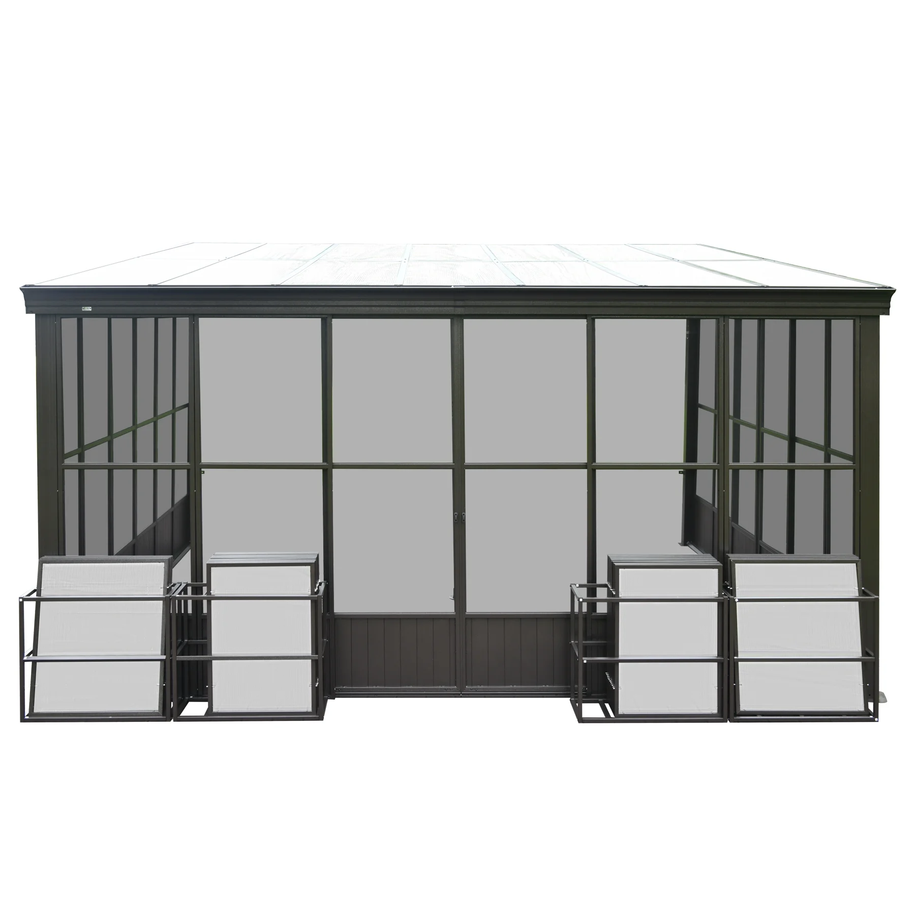 TOTAL Outdoor 10'x12' All-Season Sunroom Gazebo with Steel Roof, PVC Screen, Front & Side Door, Brown - Image 90