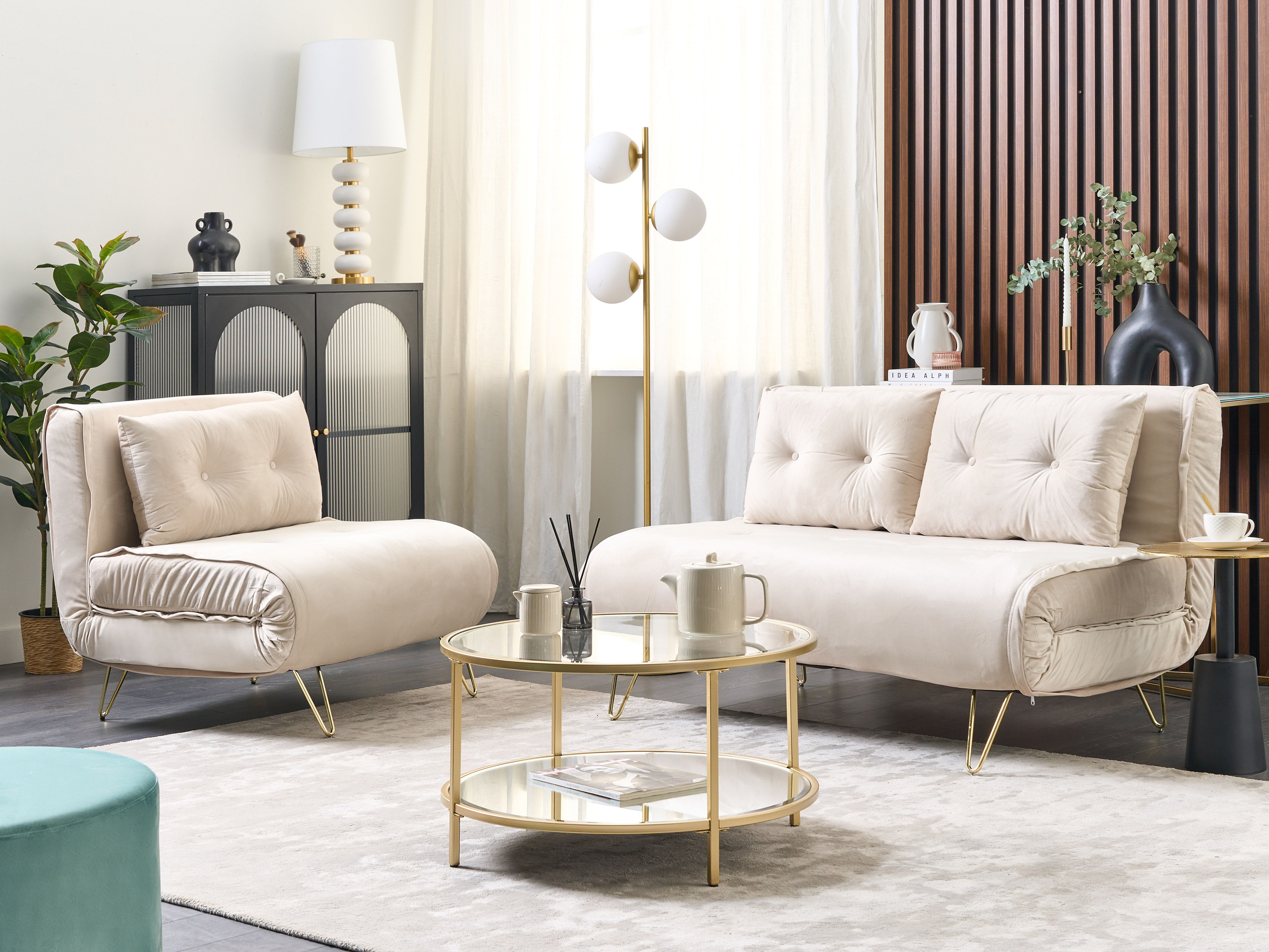 Living Room Set 3 Seater VESTFOLD Velvet Beige