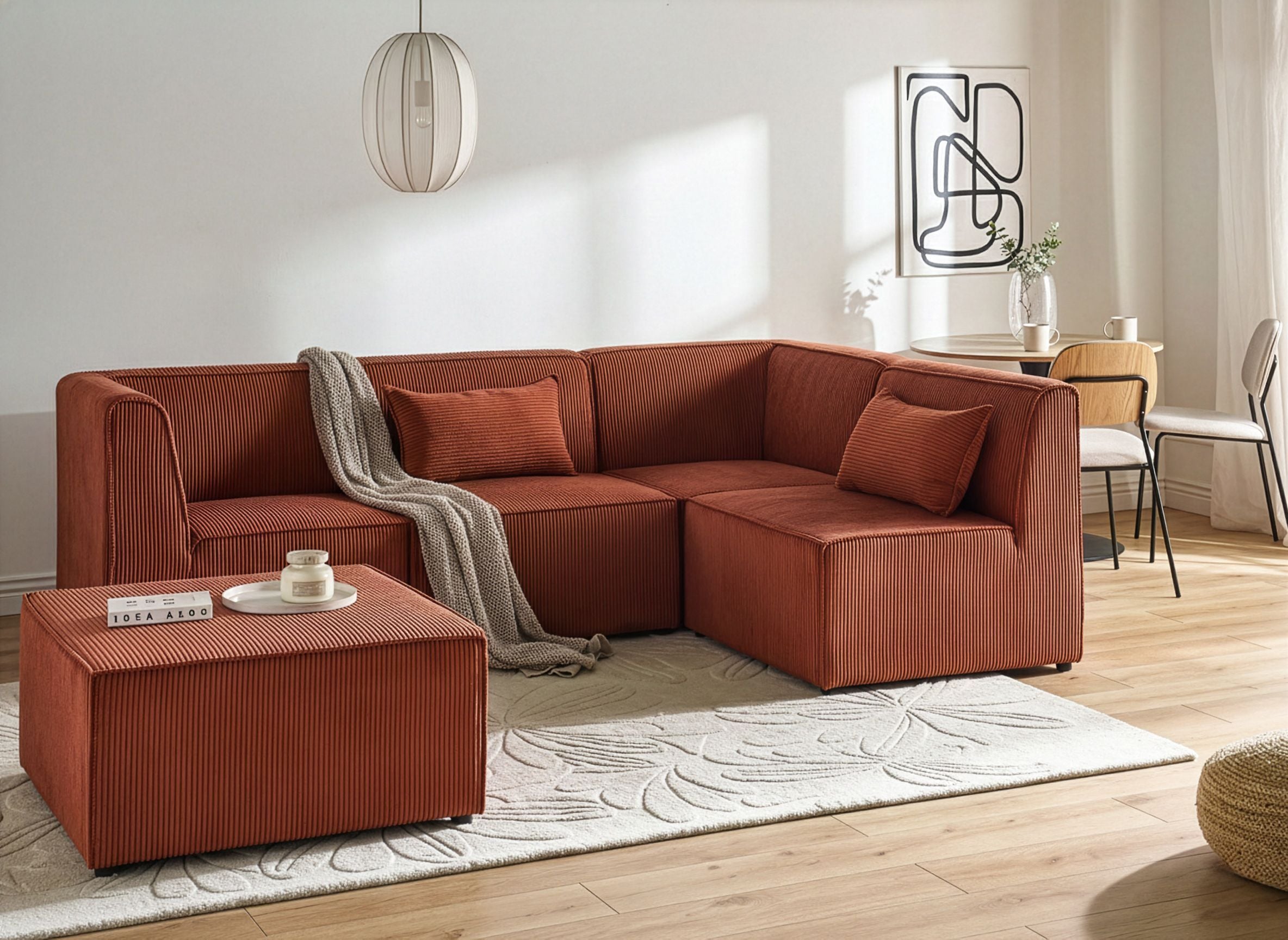 Modular Corner Sofa 4 Seater LEMVIG Corduroy Golden Brown with Ottoman Left Hand