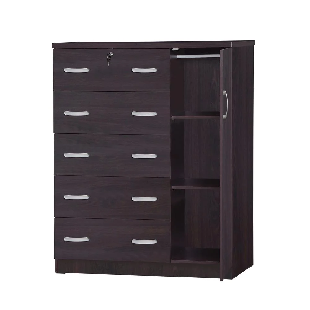 Better Home Products JCF Sofie 5 Drawer Wooden Tall Chest Wardrobe in Mahogany - Image 21