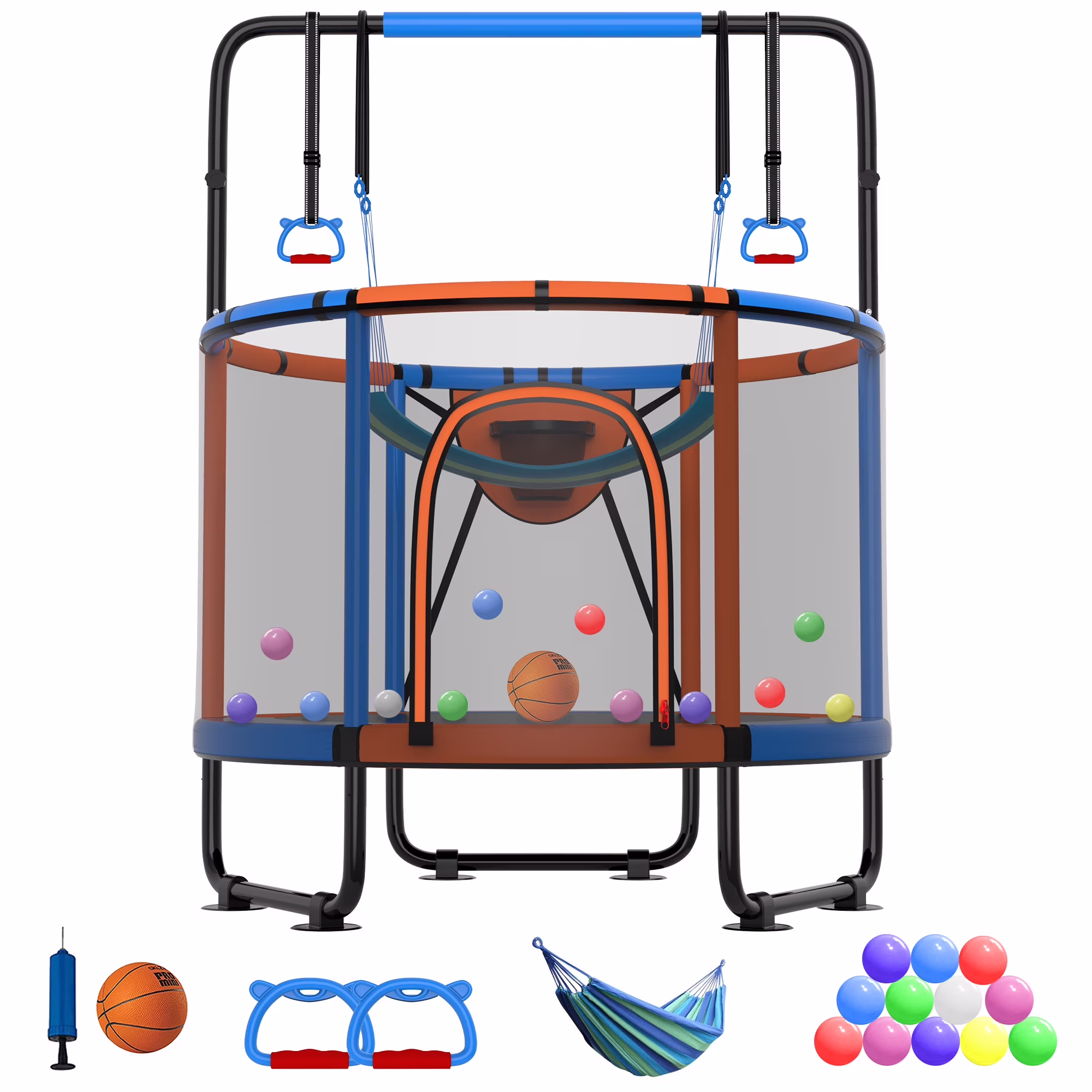 CITYLE Trampoline for Kids 600LBS 60'' 5FT Toddler Trampoline Indoor Outdoor with Basketball Hoop, Swing, Adjustable Bar, Mini Small Trampoline with Enclosure, Gifts for Toddlers, Boys & Girls - Image 17
