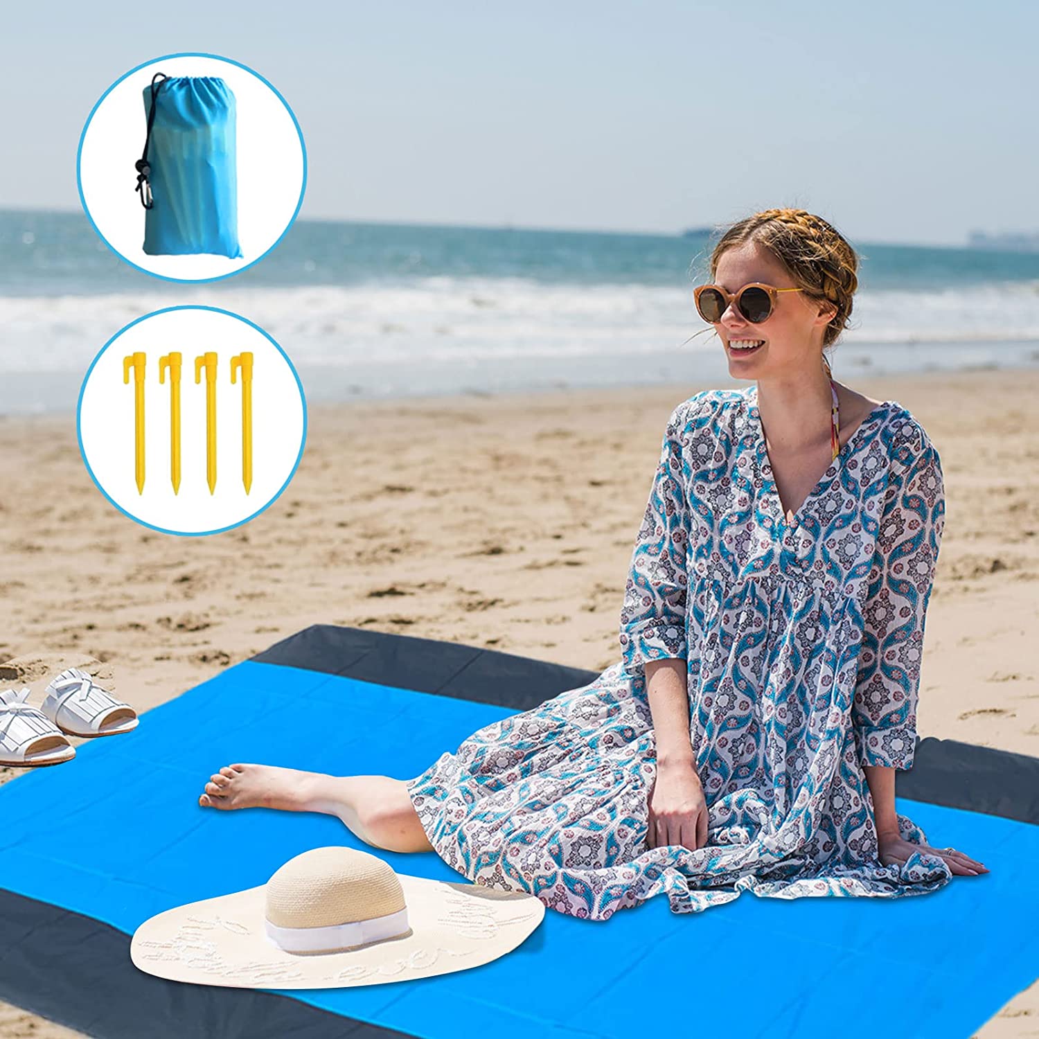 Beach Canopy Beach Tent 11X11 FT Include Beach Blanket Beach Shade Canopy UPF50+ Sun Protection Windproof Ropes 4 Poles Carry Bag Easy to Set Up for Outdoor Camping