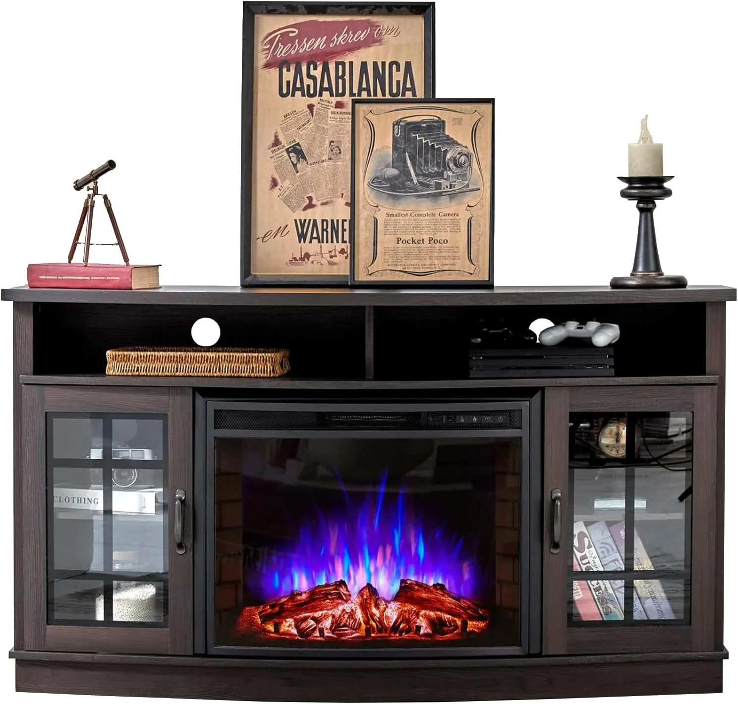 VANACC Curved Fireplace TV Stand with 26