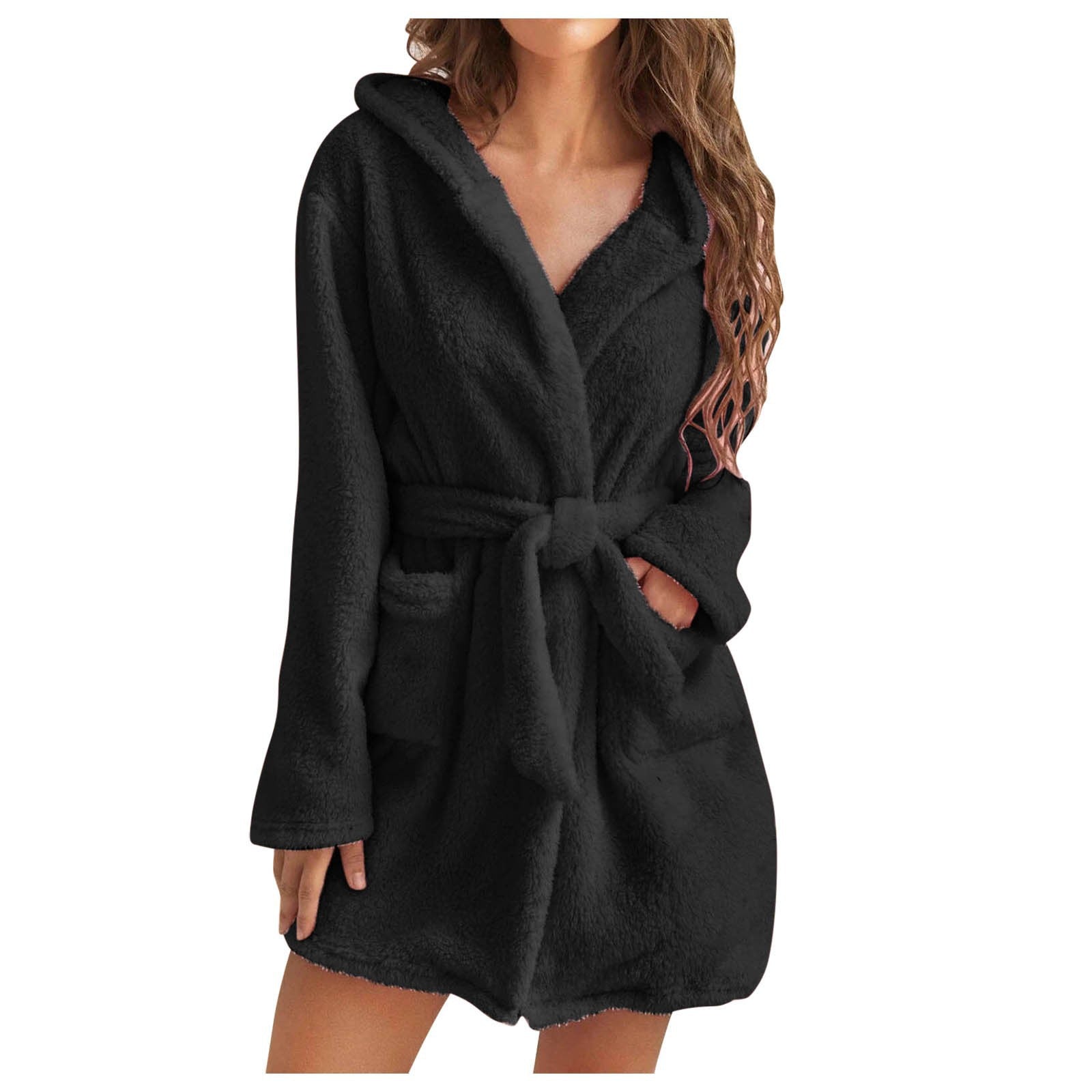 LuxePluche | Effen Kleur Dames Badjas met Sexy Capuchon
