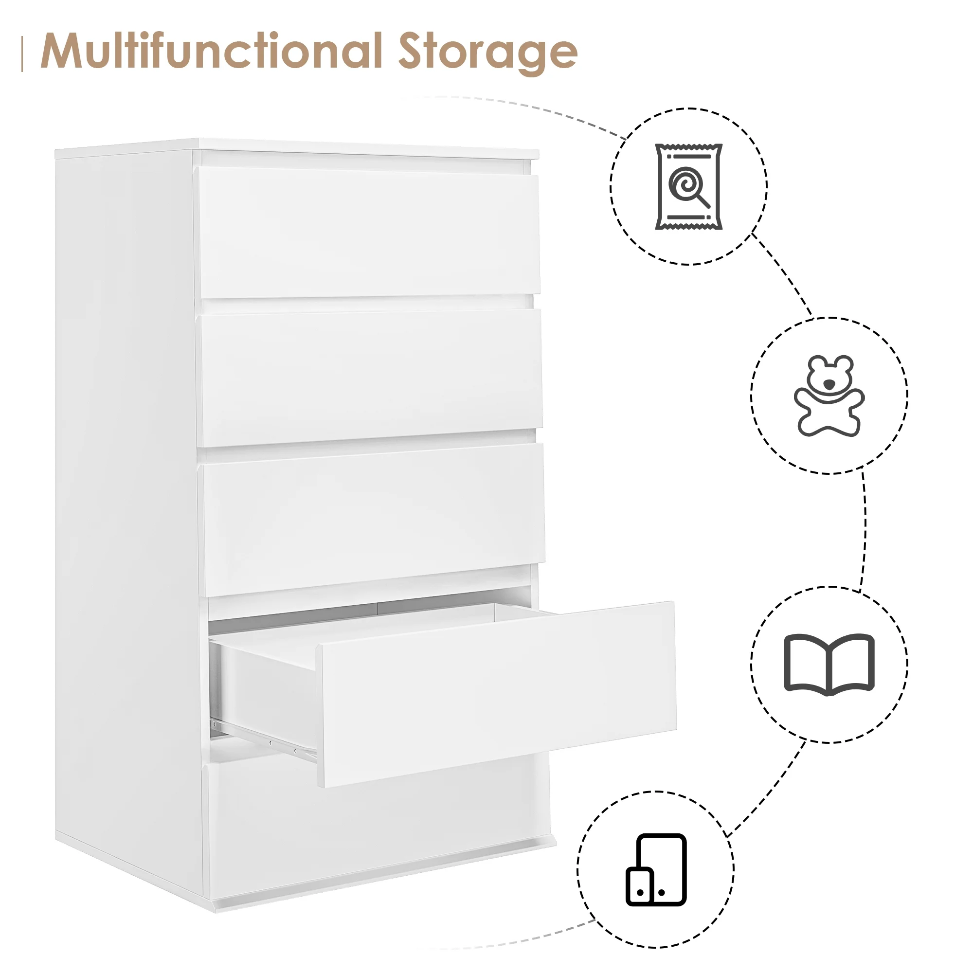 Homfa 5 Drawer White Dresser, Modern Storage Cabinet for Bedroom,Tall Chest of Drawers for Living Room - Image 6