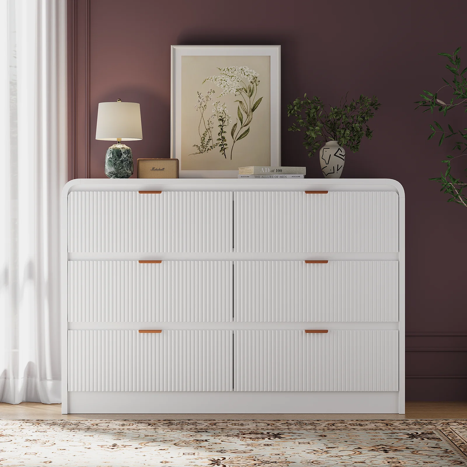 SELOOYE Fluted 5 Drawers Dresser for Bedroom, 47" Tall Modern Dresser Chest of Drawers, Black Accents, Fluted Fronts, Wood Storage Dressers Organizer for Bedroom, Living Room, Natural - Image 26