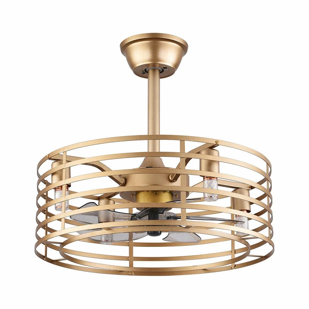 20in Retro Golden Caged Bladeless Ceiling Fan Light with Remote Control 40W