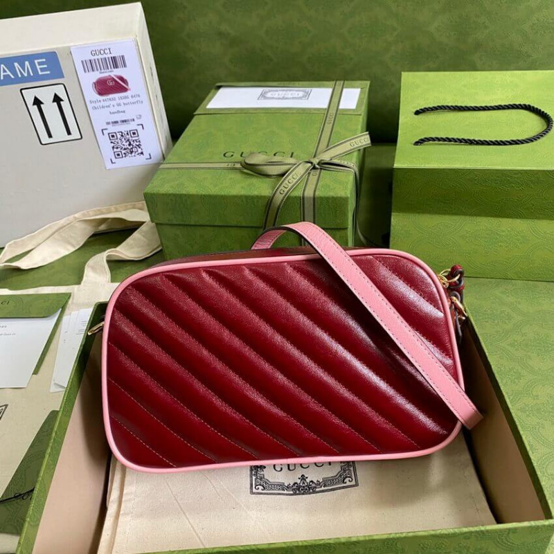 Replica Gucci Gg Marmont Small Shoulder Bag 447632 Red And Emerald Leather1:1High-quality replica