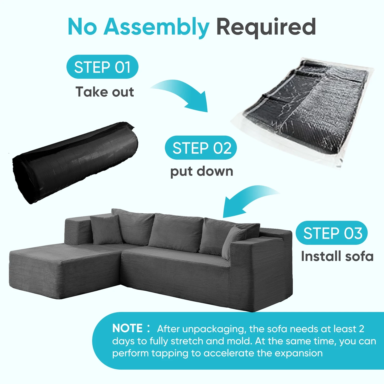 ZAFLY 106" Cloud Sectional Couch with Chaise, No Assembly Required L Shaped Sleeper Sofa, Oversized Deep Seat Modular Couches and Sofas for Living Room - Right, Black - Image 44