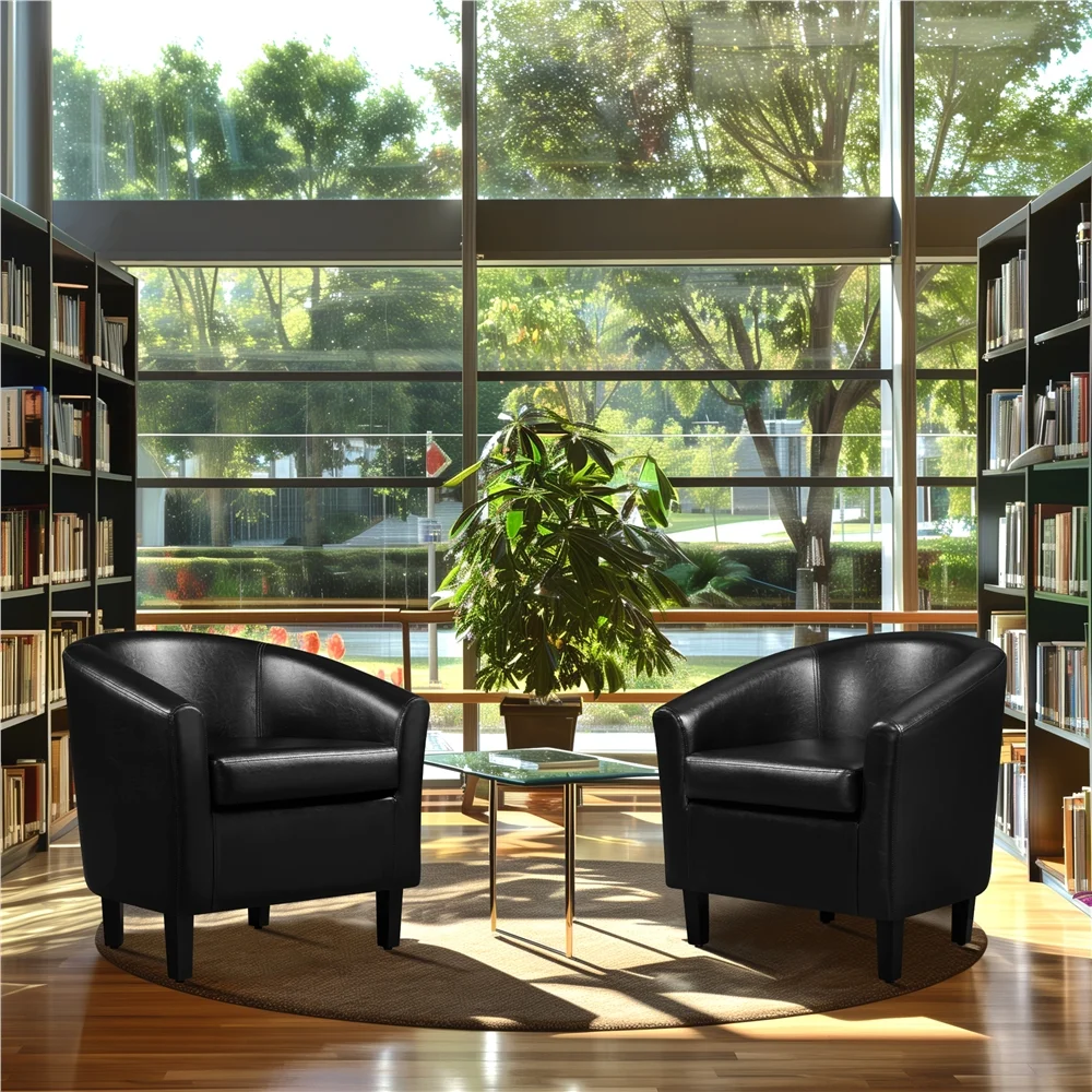 Renwick Faux Leather Barrel Accent Chair for Living Room, Set of 2, Black - Image 8