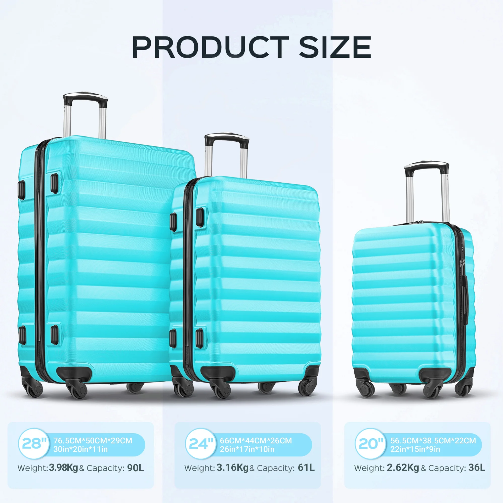 9 Piece Luggage Sets, Hard 20 24 28 inch Luggage with 6 Pieces Organize Bags Travel Suitcases Sets with Wheels, Rose - Image 44
