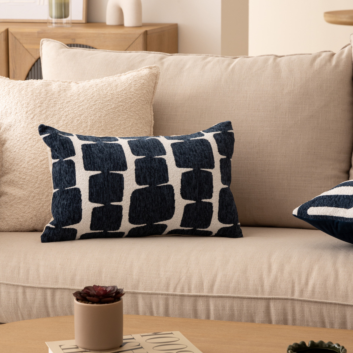 Cushion cover, chenille "Jeni" Aegean blue, 50x30 cm