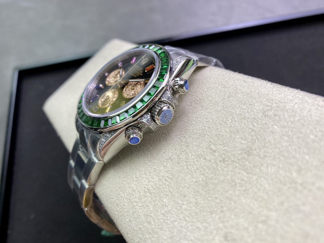 Rolex Daytona-Modified green diamond-white gold color(1:1 replica) - Top club