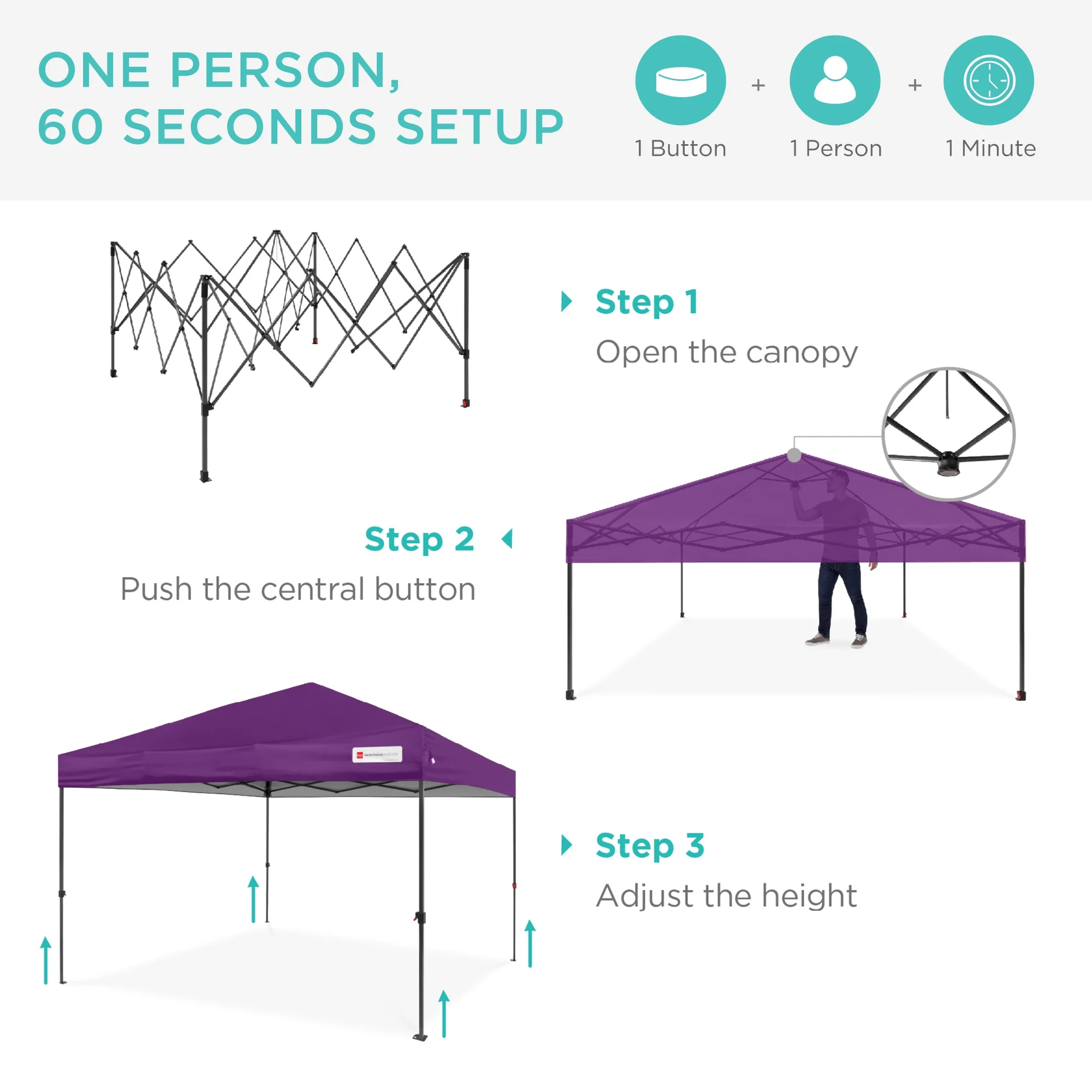 Best Choice Products 10x10ft Easy Setup Pop Up Canopy w/ 1-Button Setup, Wheeled Case, 4 Weight Bags - White - Image 183