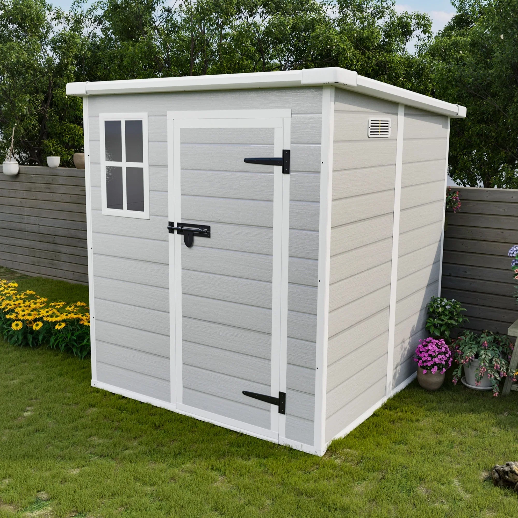 Seizeen Outdoor Resin Storage Shed, 41 Cu. Ft. / 306 Gal, Gray, 3 Doors With Floor - Image 13 Seizeen Outdoor Resin Storage Shed, 41 Cu. Ft. / 306 Gal, Gray, 3 Doors With Floor - Image 13