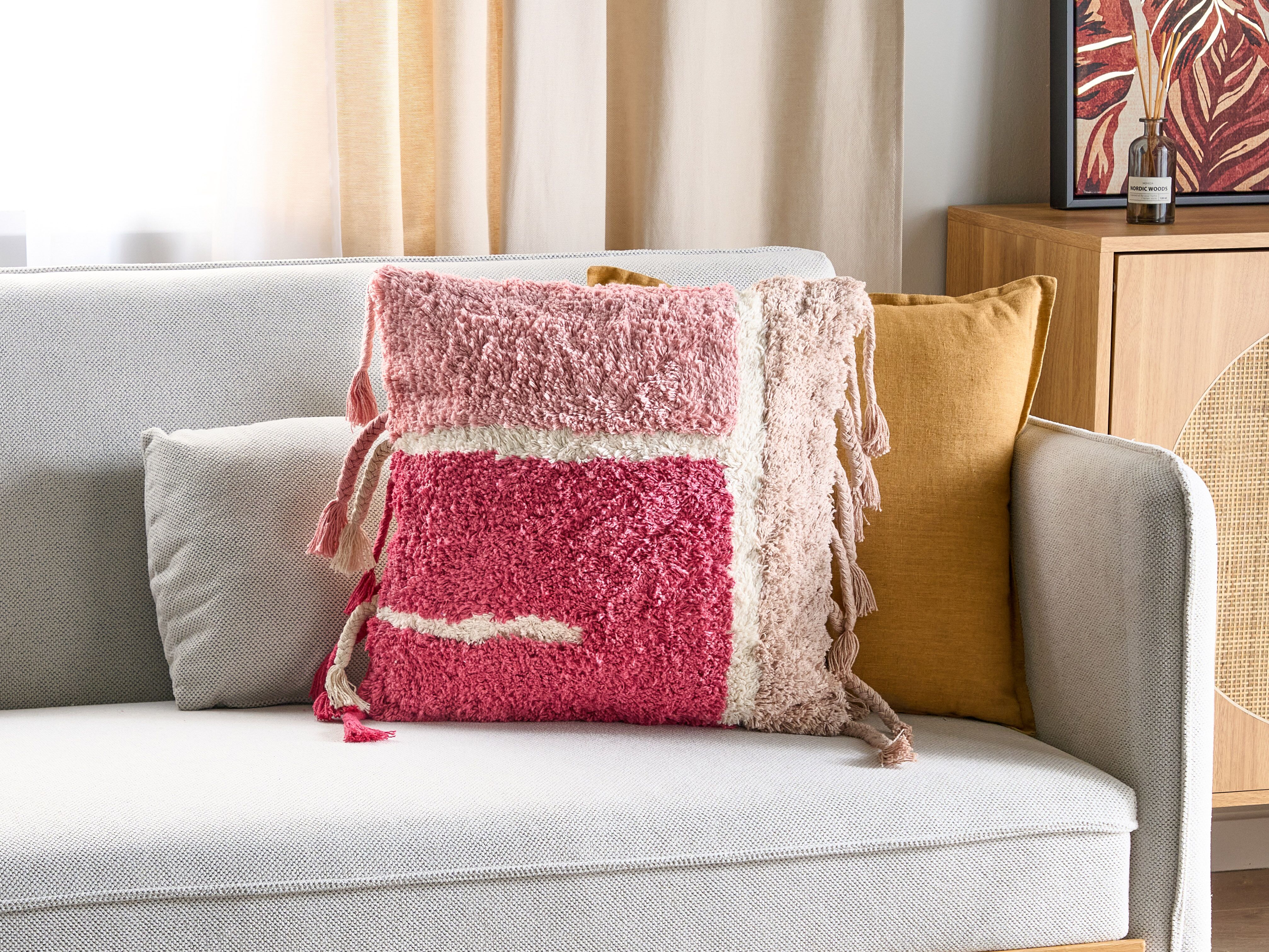 Throw Cushion BISTORTA Cotton 45 x 45 cm Pink Geometric Pattern