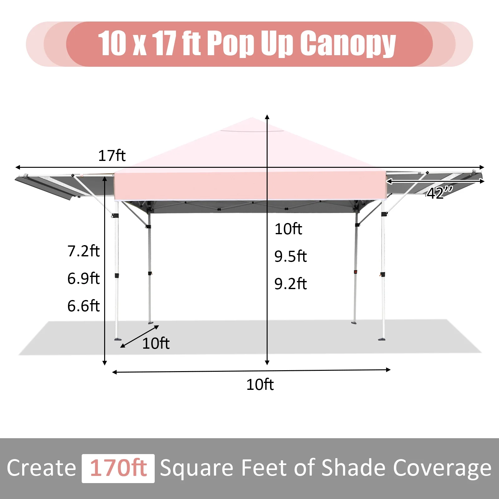 Patiojoy 10x17ft Pop up Canopy 3 Height Adjustment Folding Tent with Roller Bag White - Image 28