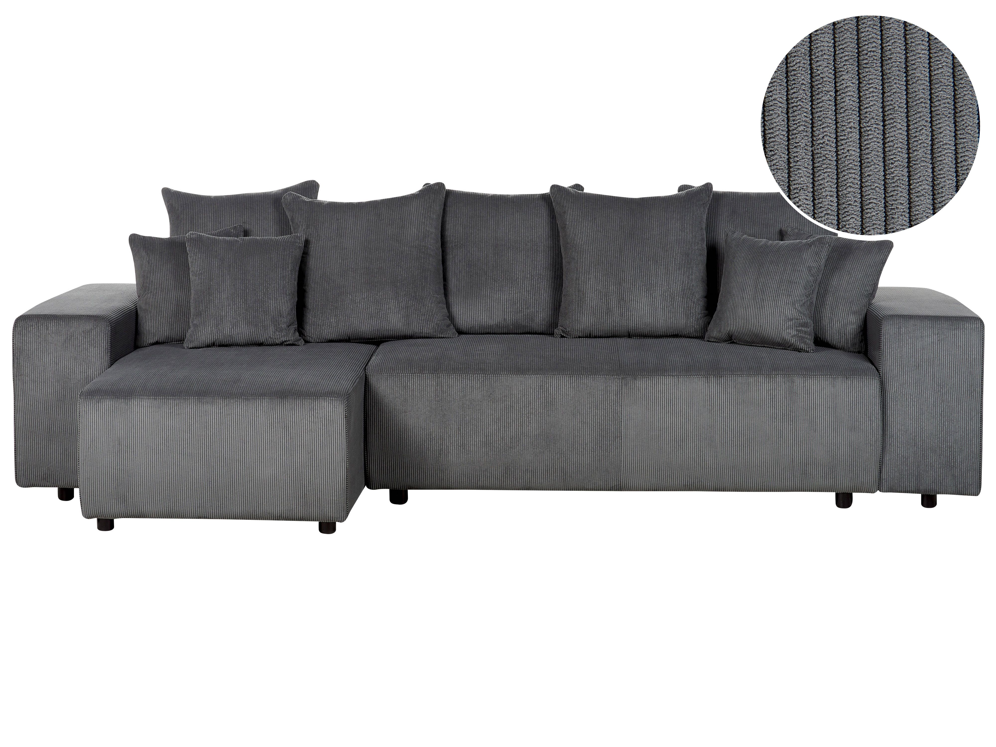 Corner Sofa Bed 3 Seater LUSPA Corduroy Dark Grey with Storage Right Hand
