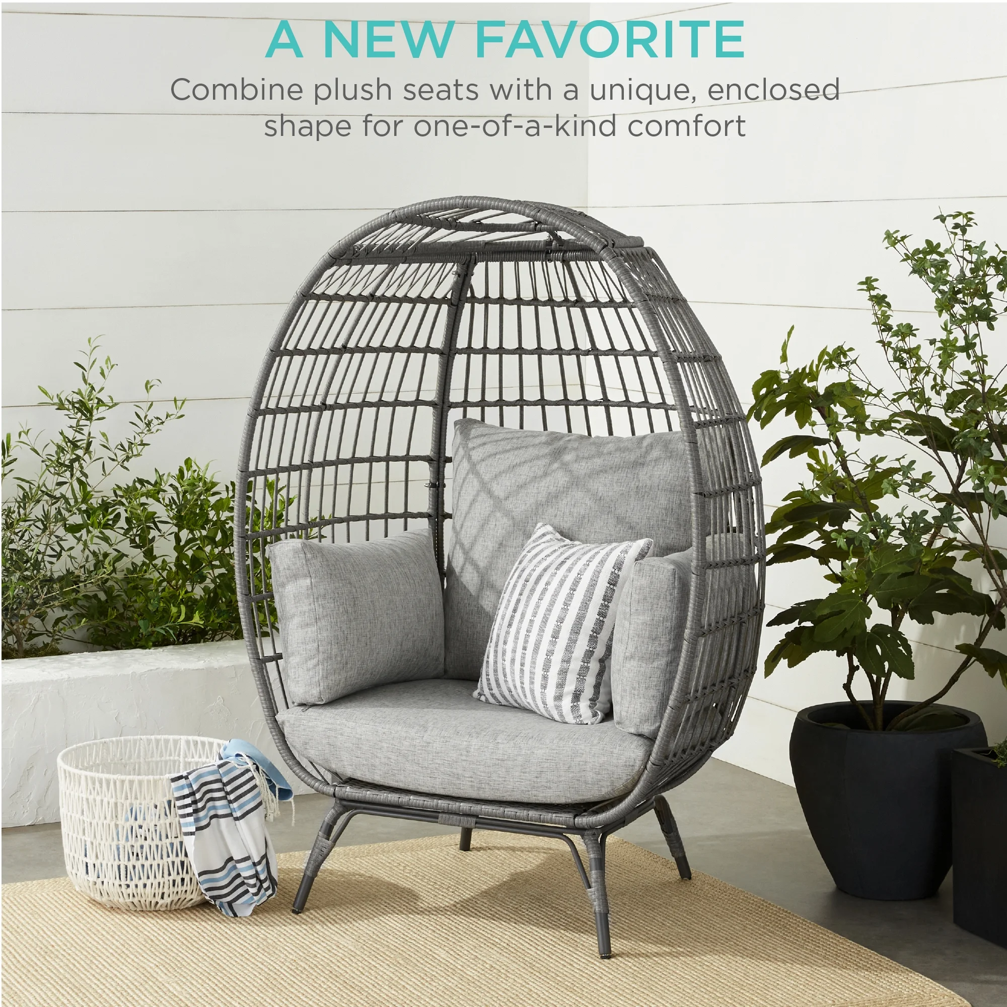 Best Choice Products Wicker Egg Chair Oversized Indoor Outdoor Patio Lounger w/ Steel Frame, 440lb Capacity - Black - Image 24