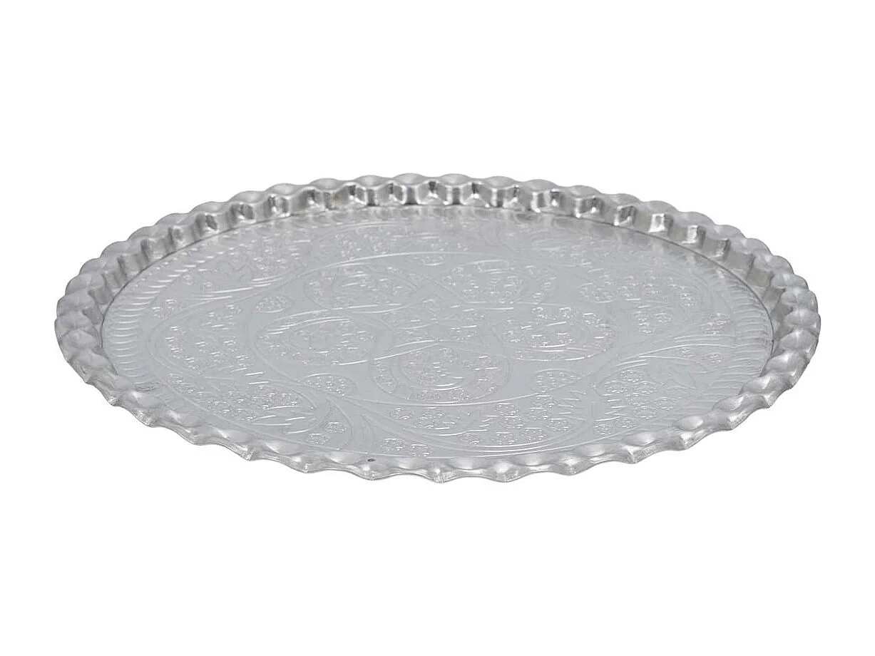 Plateau Décoratif Ø47,5cm en Métal Argenté Motif Ornemental - MARRAKECH