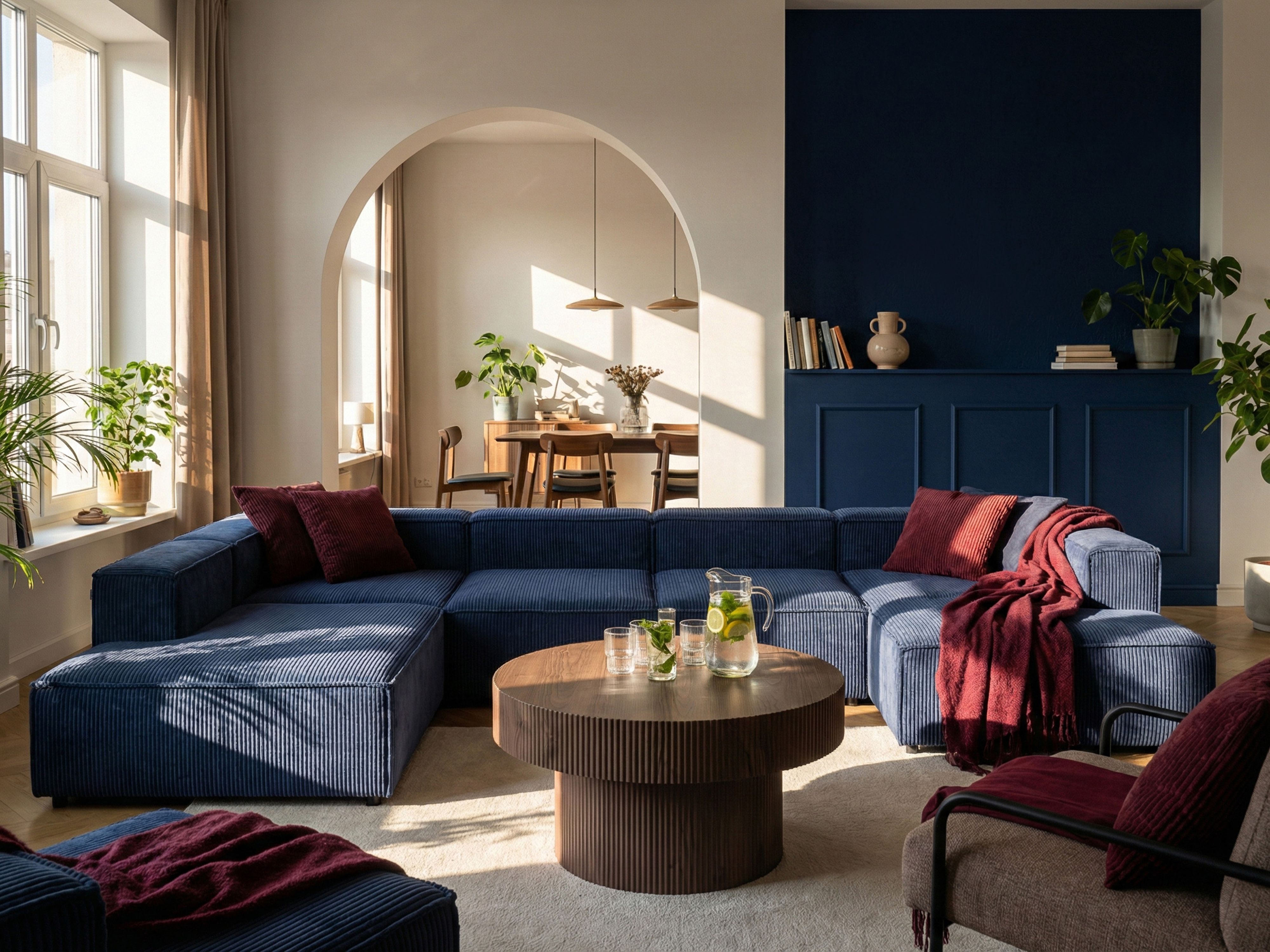 Modular Corner Sofa 5 Seater ARDAL Corduroy Dark Blue Right Hand
