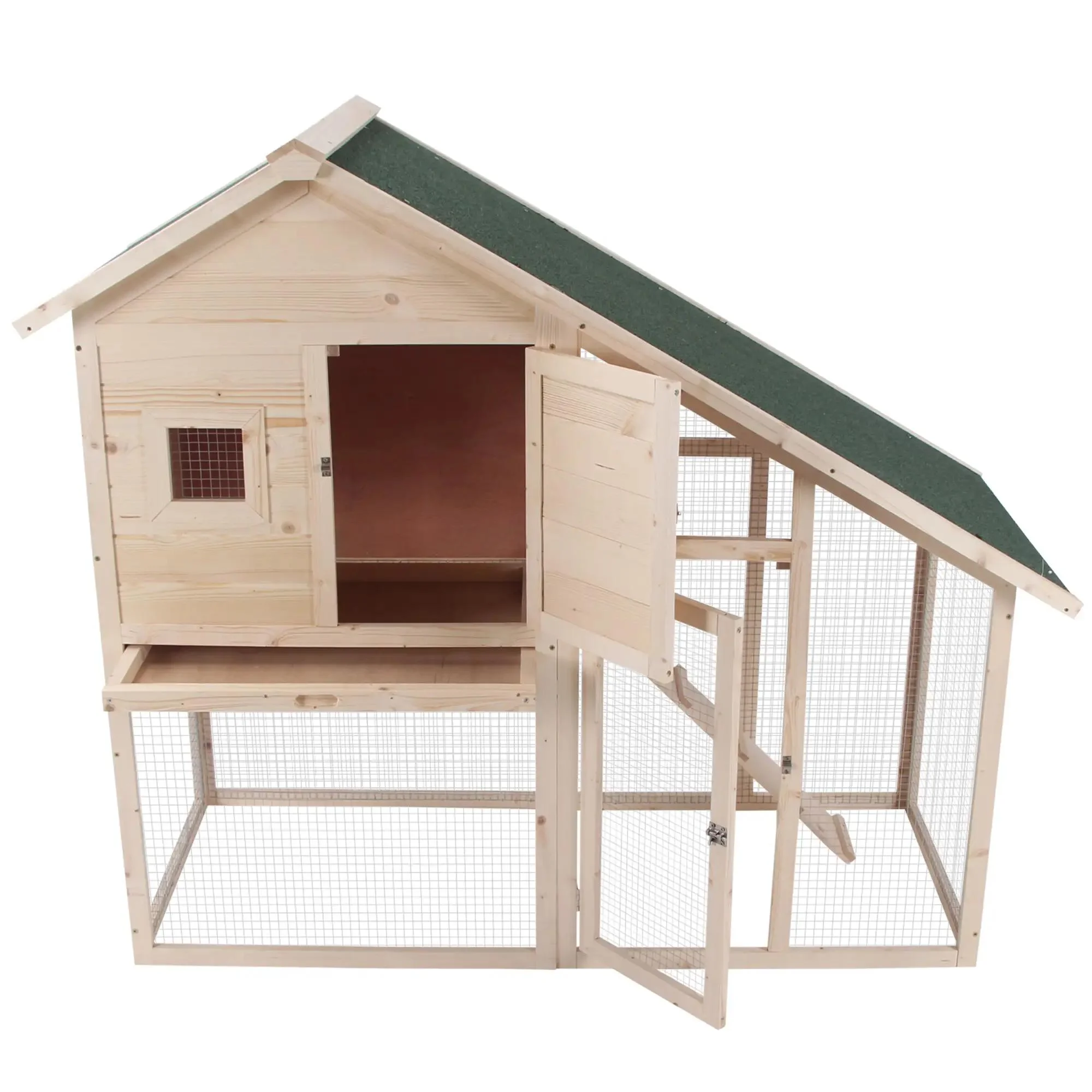 Pefilos 55" 2 Story Rabbit Hutch with Ramp, Tray, Wood Bunny Cage Poultry Chicken Coops, Beige - Image 2