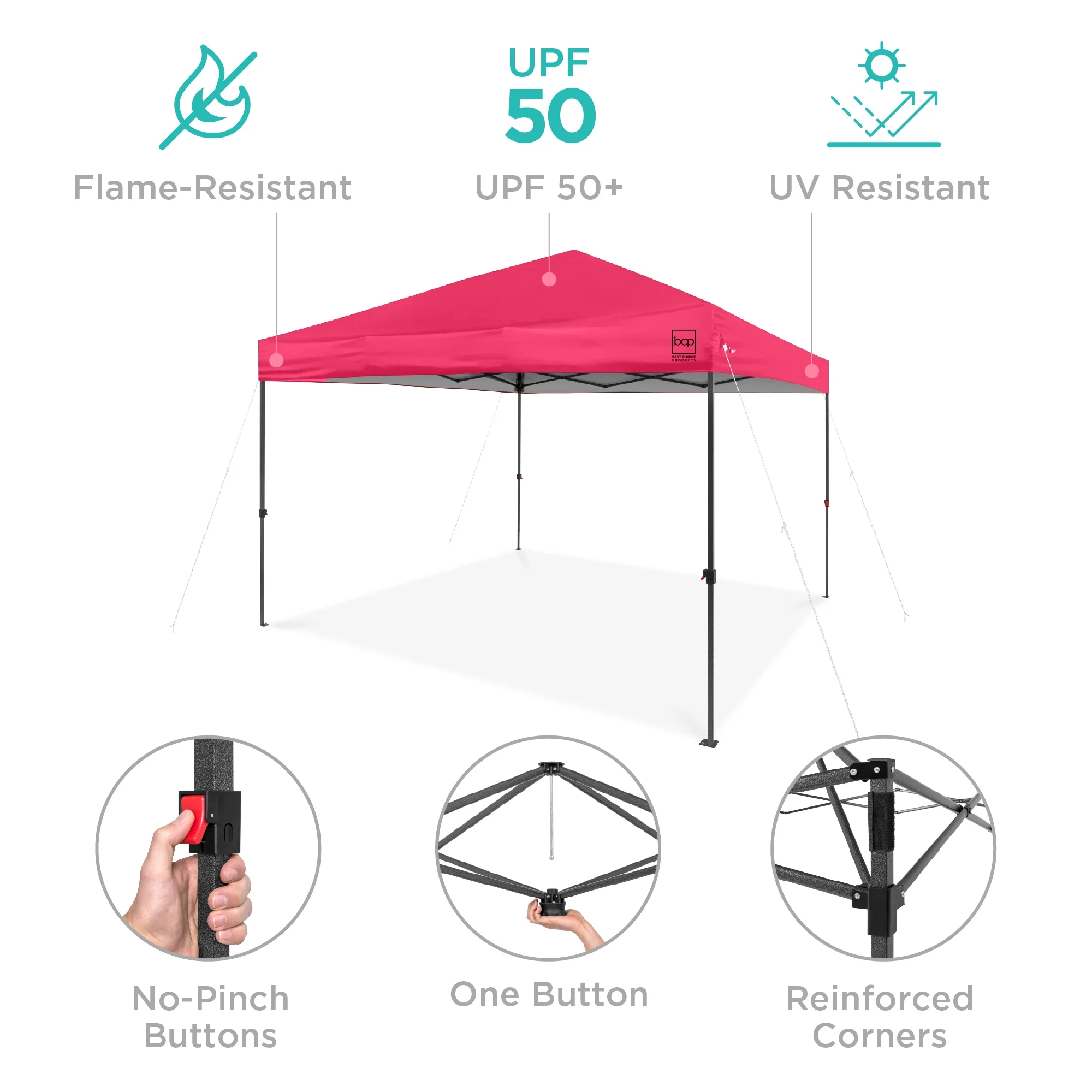 Best Choice Products 10x10ft Easy Setup Pop Up Canopy w/ 1-Button Setup, Wheeled Case, 4 Weight Bags - White - Image 158