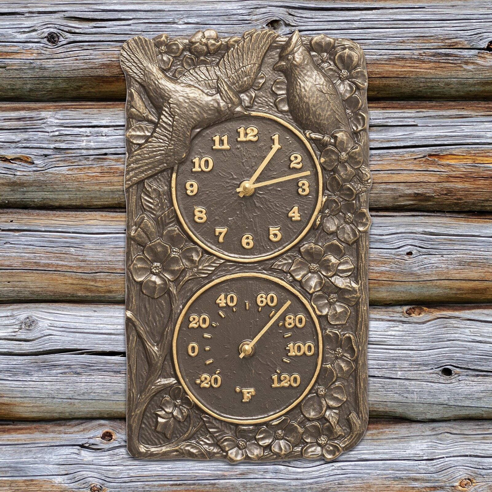 Whitehall Products Cardinal Combo Outdoor Wall Clock and Thermometer - French Bronze