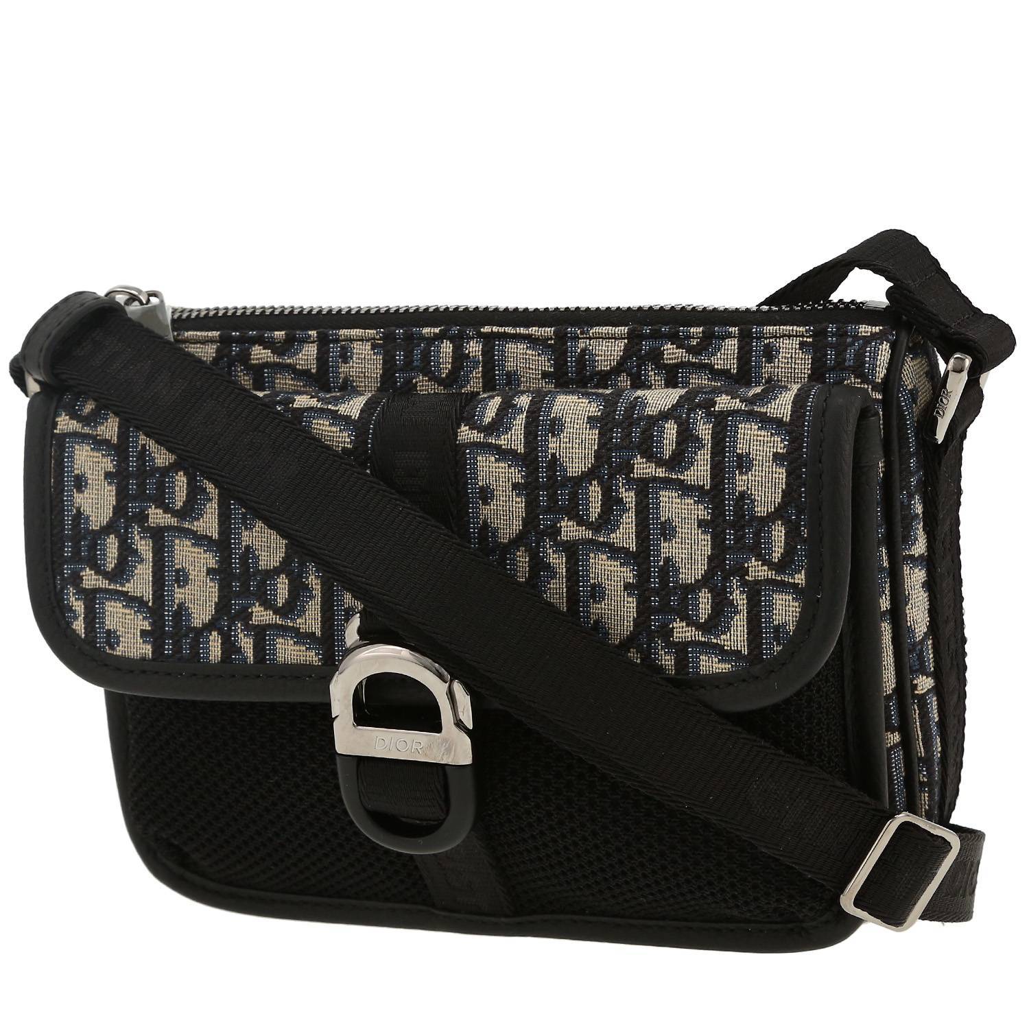Dior 8 shoulder bag in blue monogram canvas Oblique and black leather