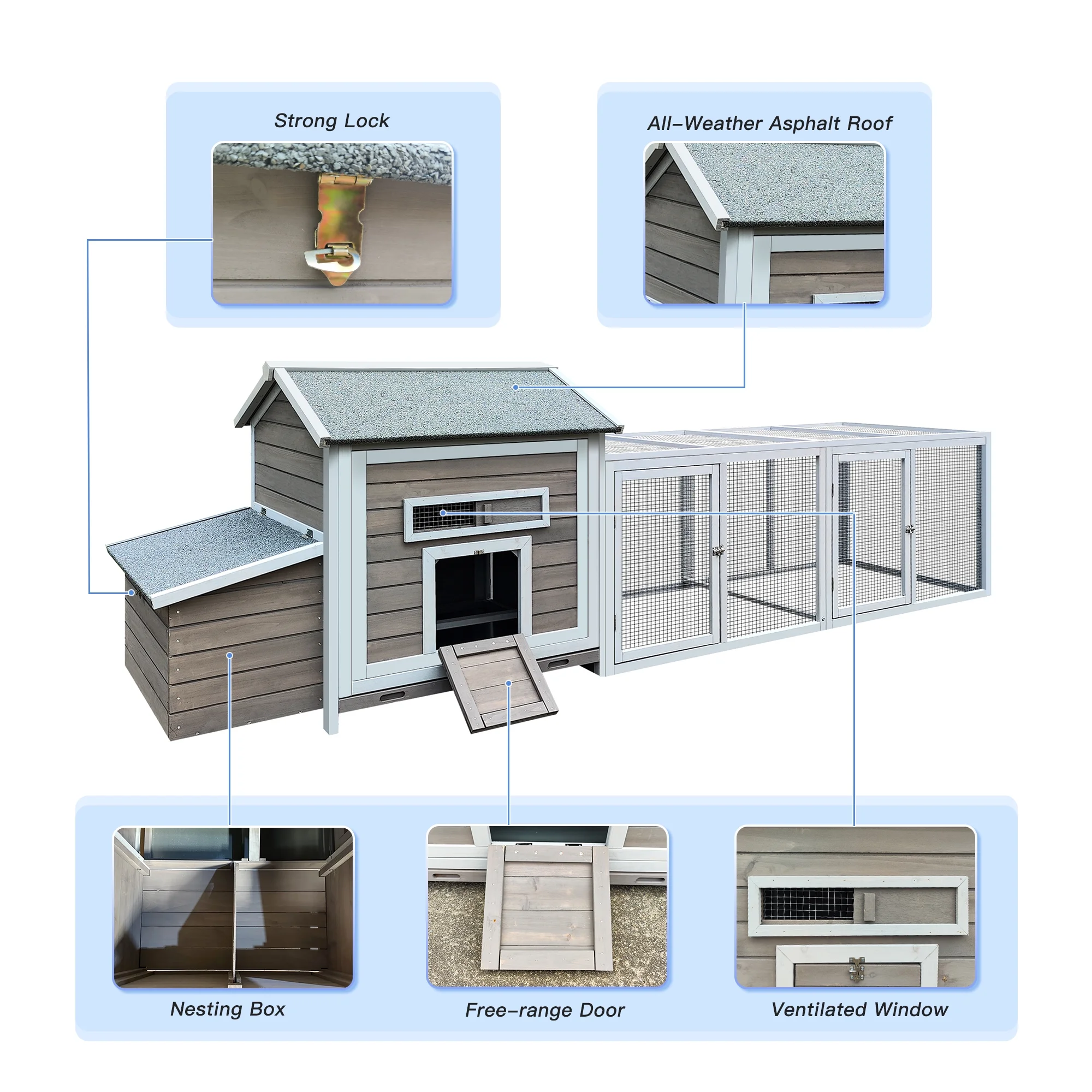 Pefilos 55" 2 Story Rabbit Hutch with Ramp, Tray, Wood Bunny Cage Poultry Chicken Coops, Beige - Image 28