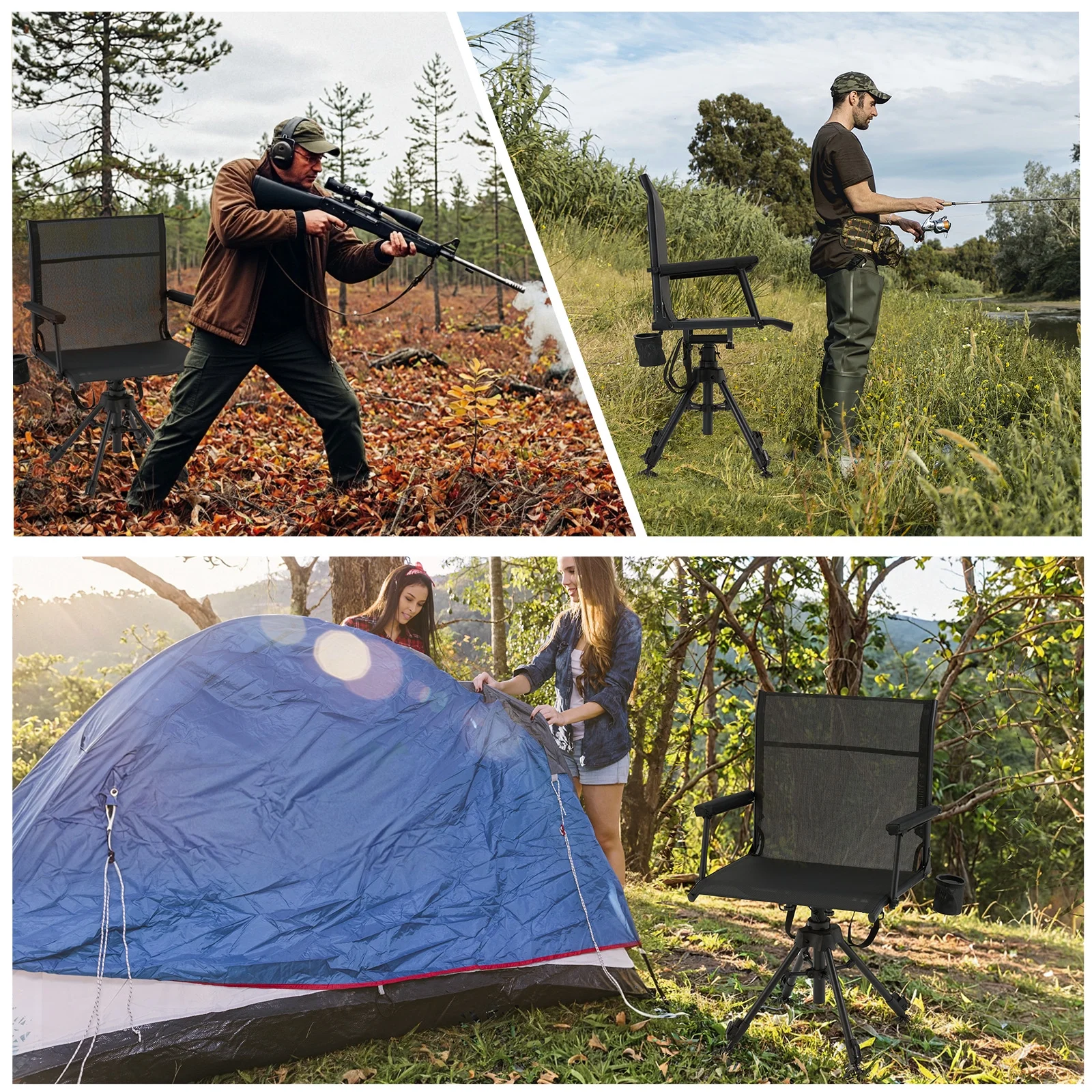 Danrelax 360�� Silent Camo Hunting Blind Chair, Armrests, Side Pouch, Telescopic Legs - Image 19