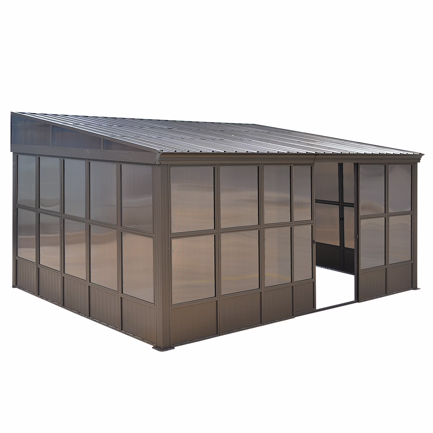 TOTAL Outdoor 10'x12' All-Season Sunroom Gazebo with Steel Roof, PVC Screen, Front & Side Door, Brown - Image 22