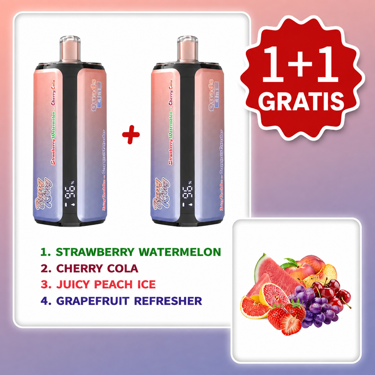 VAPSOLO BANG KING 250 000 puffów Quads 4in1 – Crimson Cola Riviera: 4 smaki | 1+1 gratis