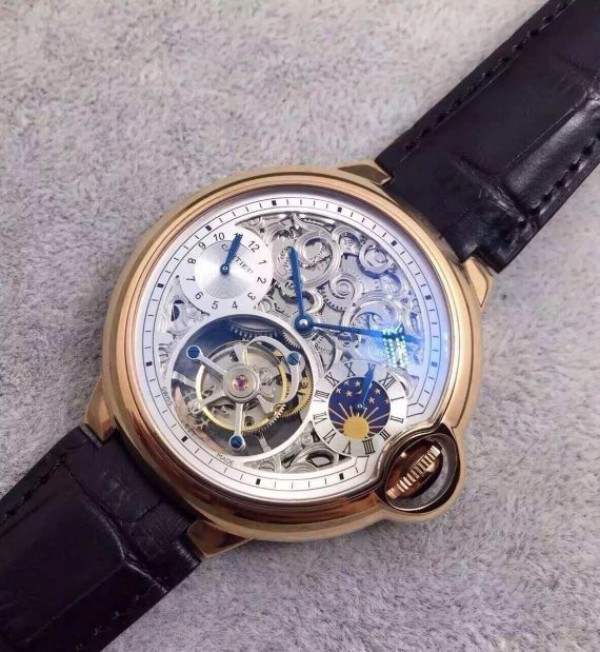 Replica Cartier Ballon Bleu Skeleton Tourbillon RG White Dial - Elite Watch Atelier